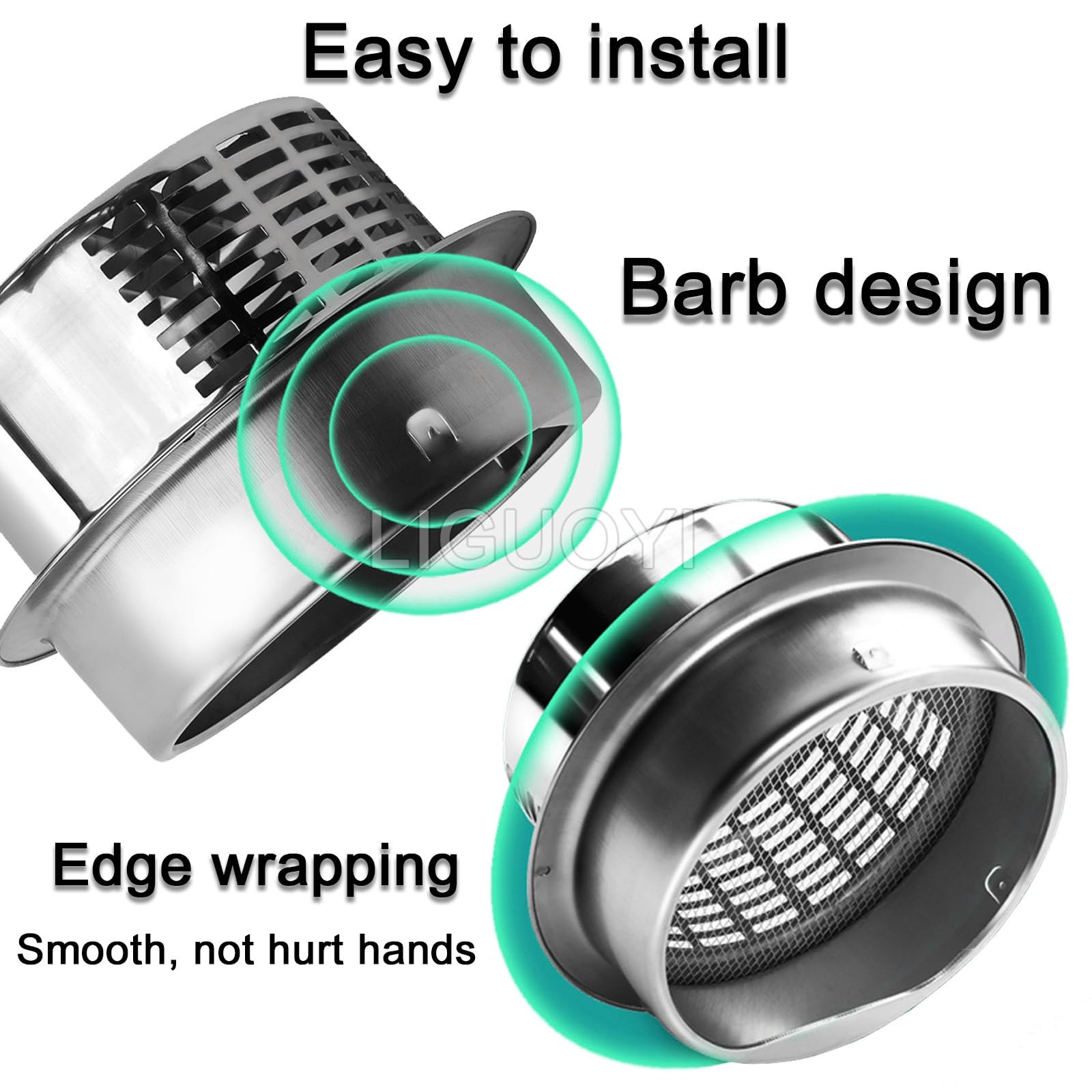 LIGUOYI Grille De Ventilation Cylindrique 100 150 190mm Mural Bouches D'aération, Rond Sortie D’air en Acier Inoxydable avec Moustiquaire, Grille De Ventilation pour Cuisine avec Vis