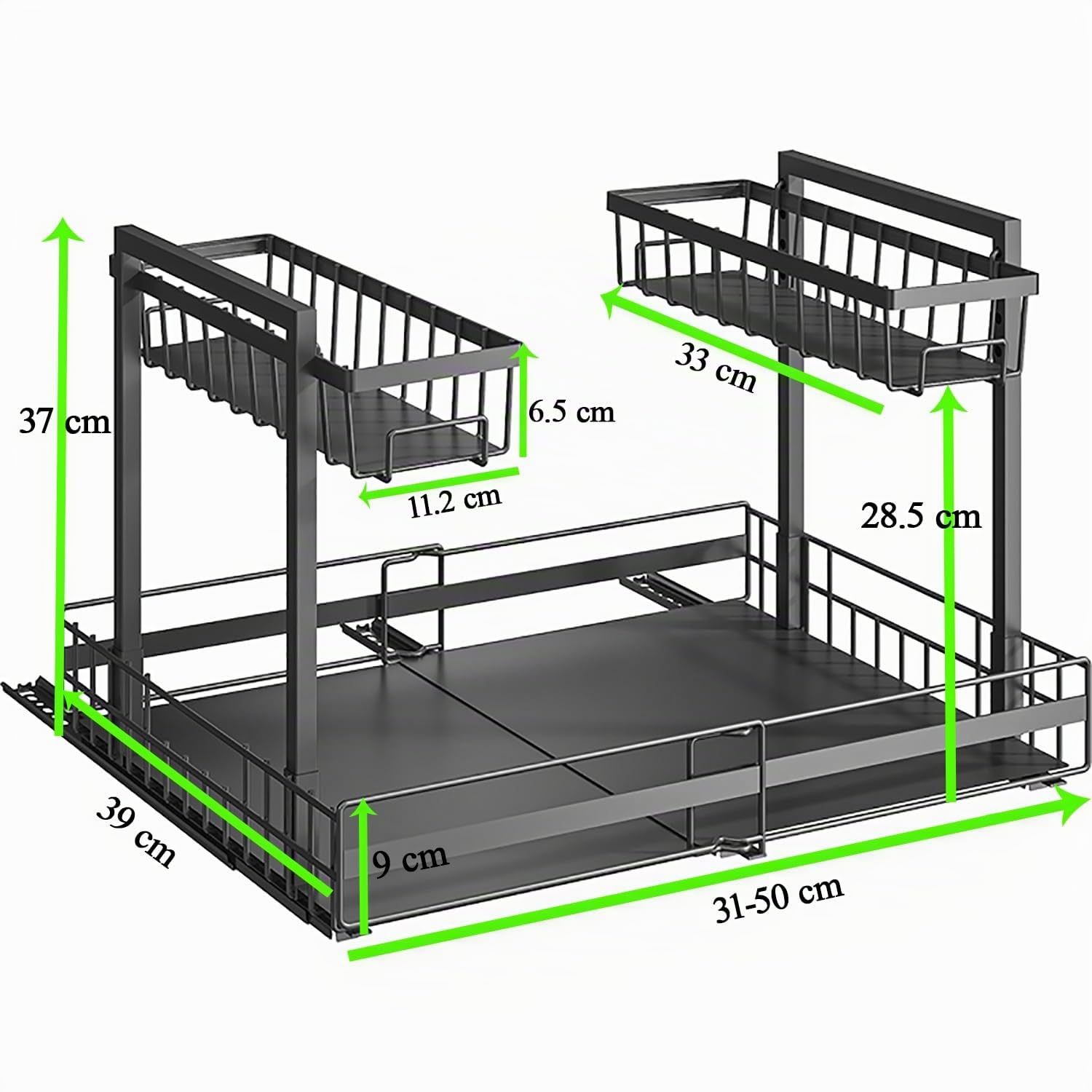YunNasi 2 Niveles Organizador de Gabinete Expandible, Almacenamiento de Cocina Bajo Fregadero, Organización Extraíble, Organizador Multiusos para Cocina, Baño, Gabinete, Armario (Negro)