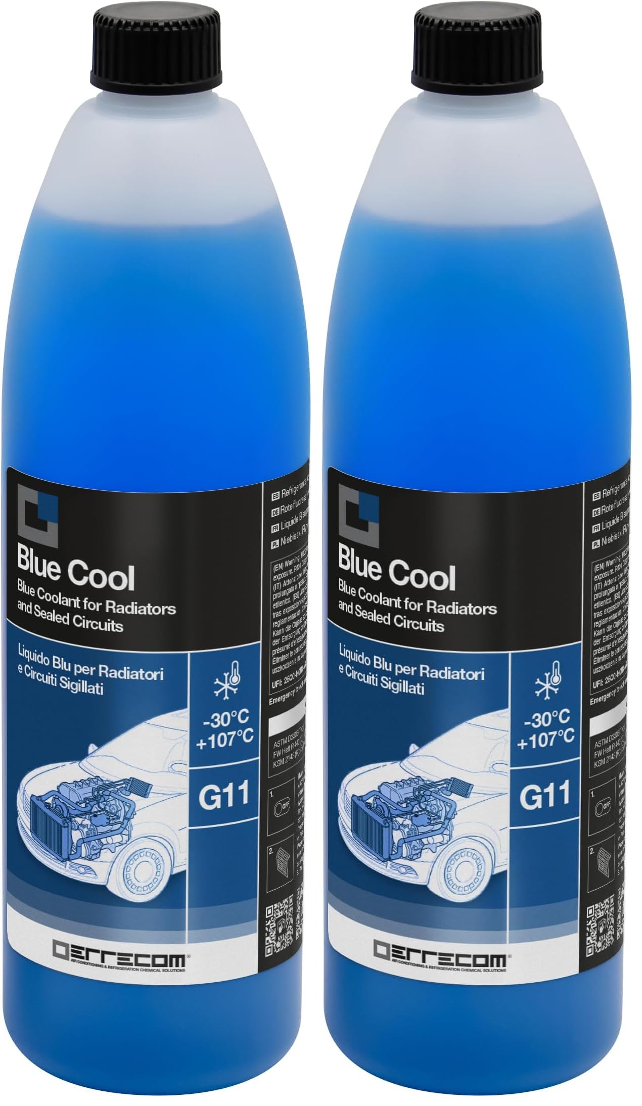 ERRECOM Blue Cool, Blaue Kühlerflüssigkeit -30°C/+107°C, Frostschutzmittel G11 mit NAP Free-Inhibitorpaket, gebrauchsfertig, 1 Liter (Packung mit 2)