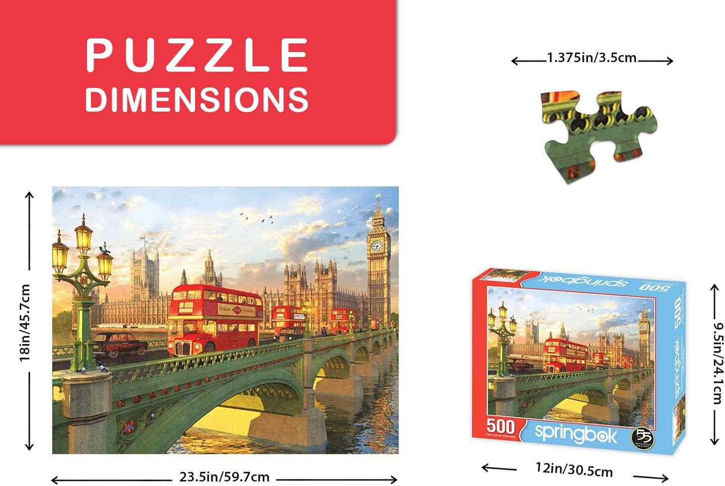 Springbok's 500 Piece Jigsaw Puzzle Westminster Bridge - Made in USA
