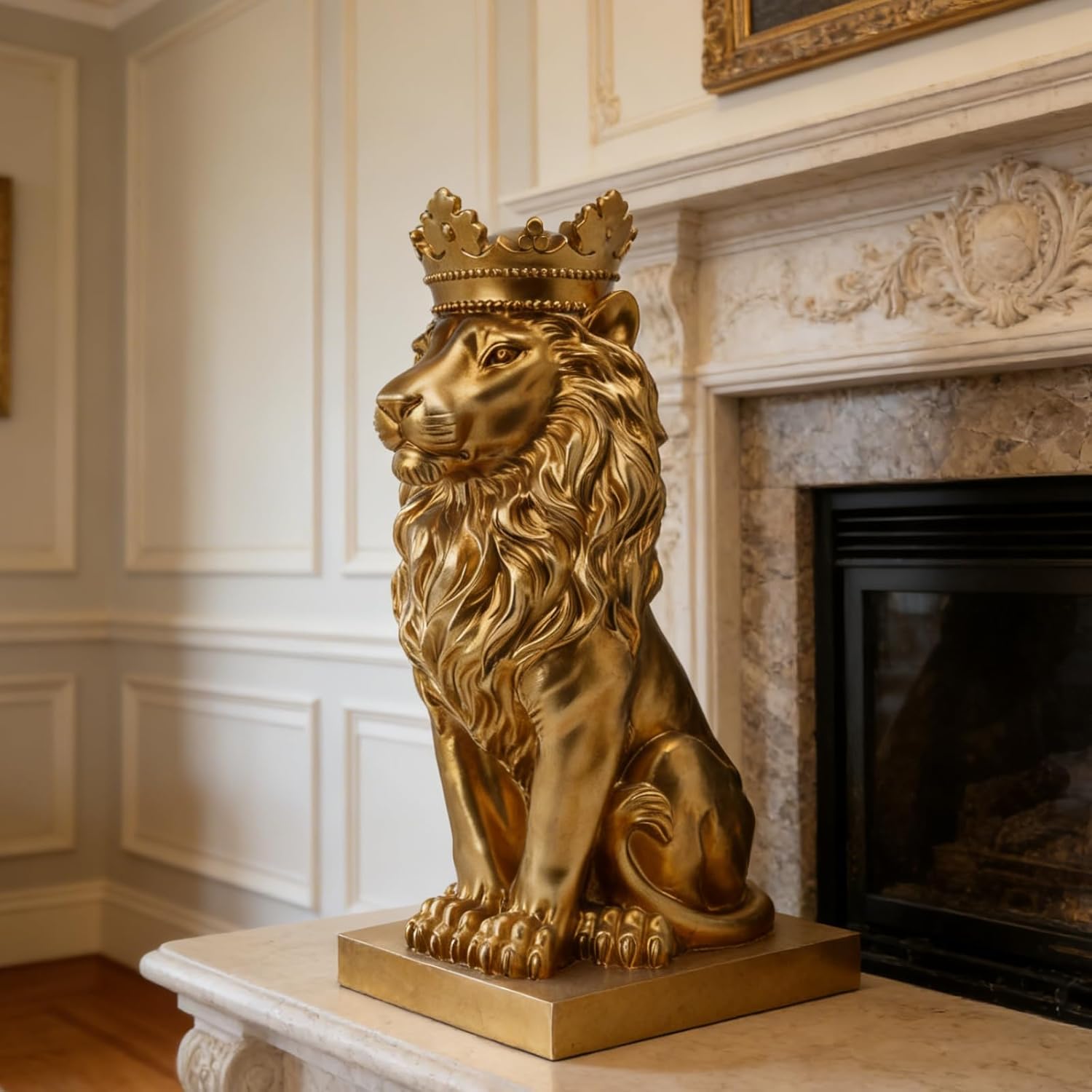 Large Gold Lion Figurine Décor Statue – 21 Inch Statues for Home Décor for Men Resin Animal Décor Office Desk Lion Sculpture Lion Statue King Decor 8.5" 13.2" 21 Inch