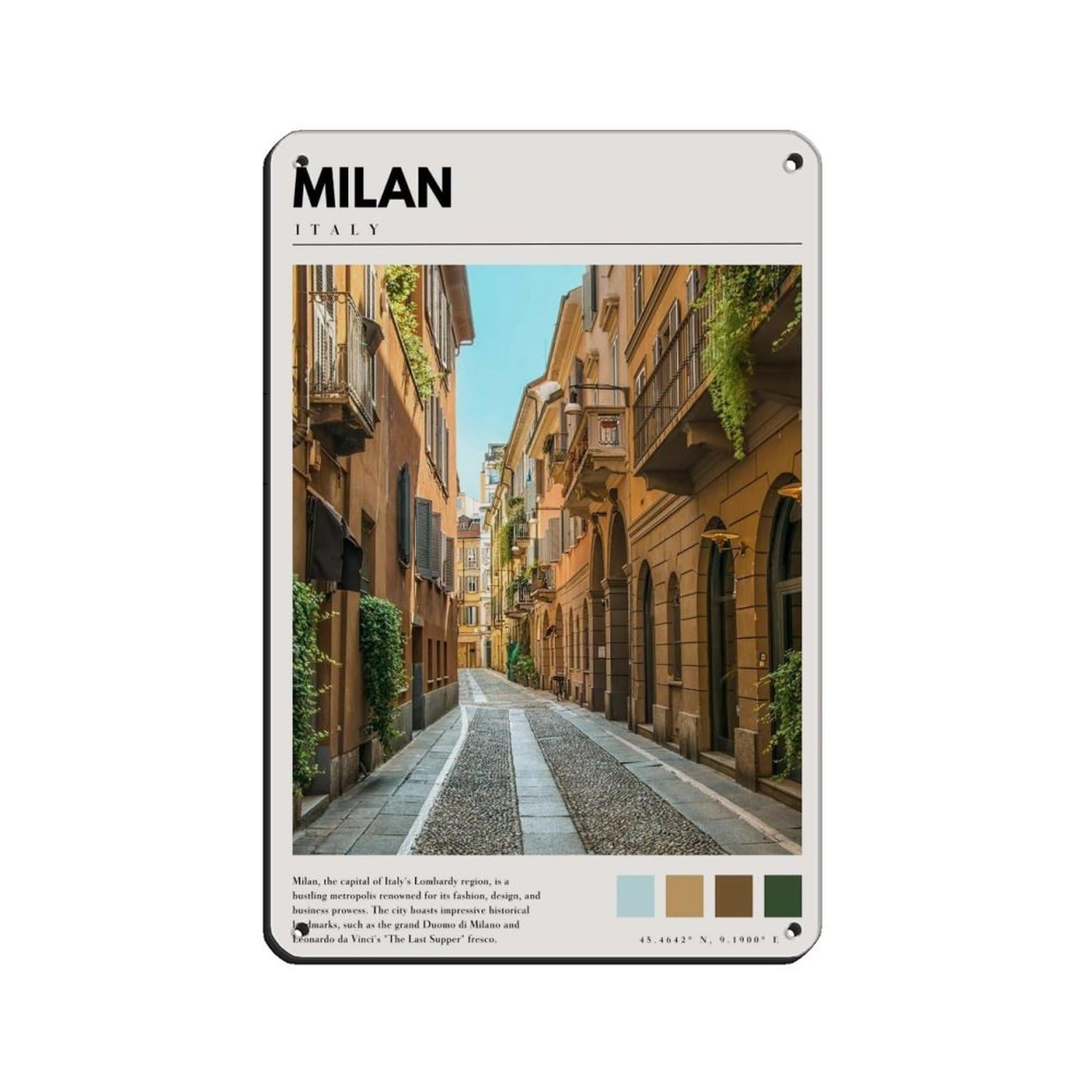 Lxwnze 20L X 30W Cm Milan Italy Poster Italy Art Milan Photo Tin Sign Vintage Metal Pub Club Cafe Bar Home Wall Art Decoration Poster Retro 8X12inch(20X30cm)