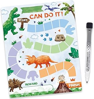 Dinosaur Reward Chart - Magnetic Chore Chart for Kids Boys Incentive Behavior Chart with 1 Marker Reusable Dry Erase Reusable Responsibility Charts for Fridge Home School Supplies Potty Training