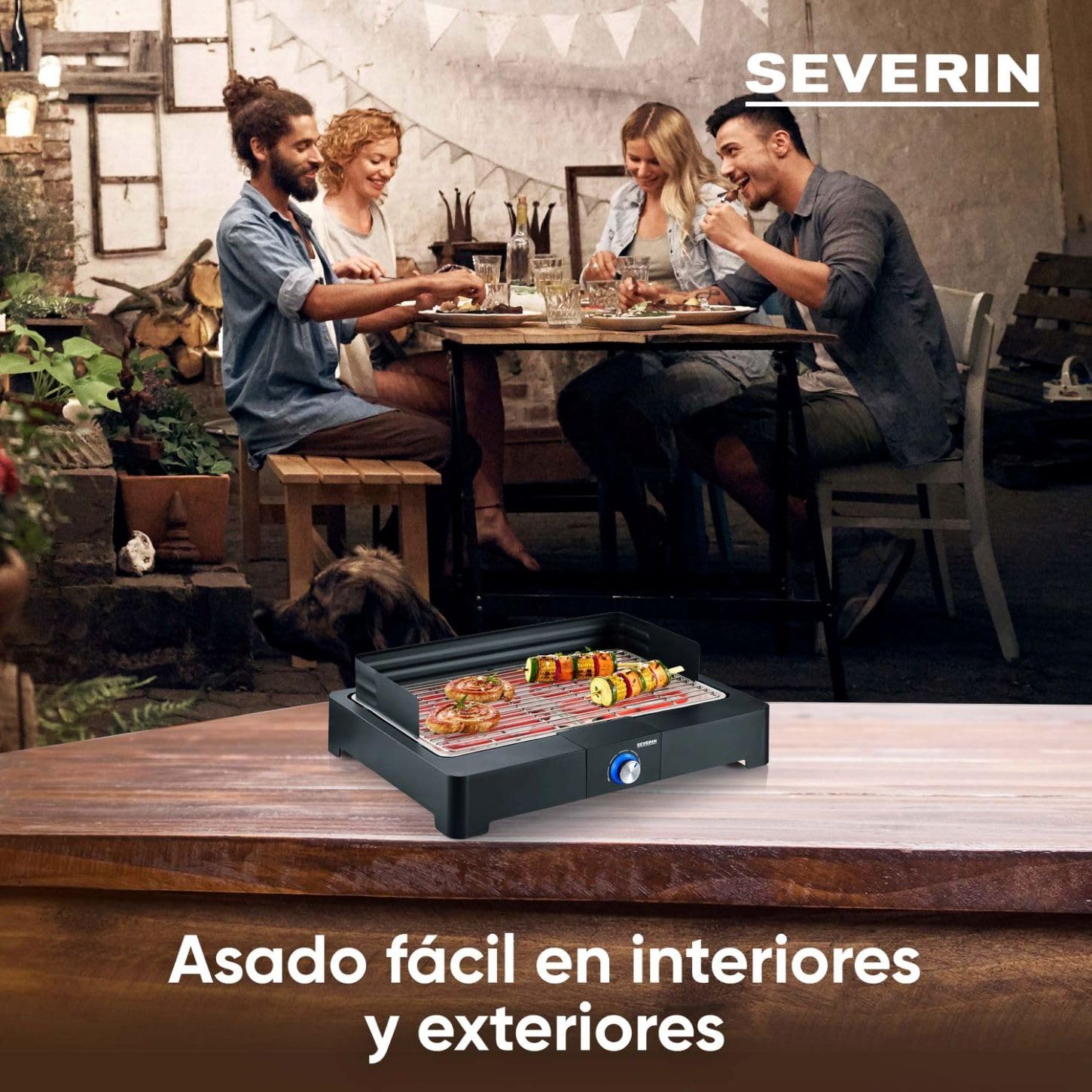 Severin Barbacoa de mesa con parrilla de acero inoxidable para interior y exterior, parrilla eléctrica con arranque rápido, mini barbacoa sin riesgo de quemaduras, negro, PG 8565