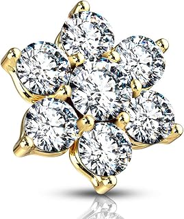 14G Seven CZ Flower 316L Surgical Steel Internally Threaded Dermal Top
