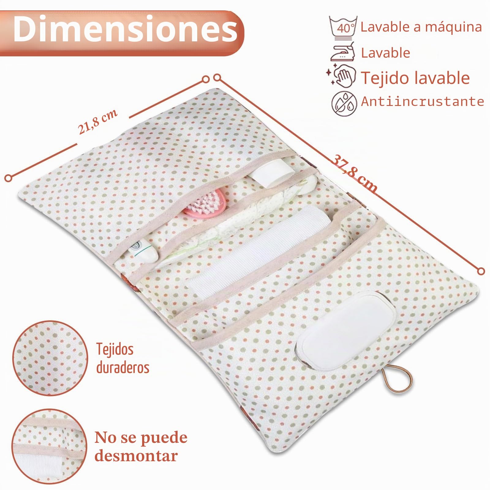 Bolsa de pañales organizador y neceser de cosméticos, 2 en 1, bolsa de pañales pequeña, organizador de pañales para mamá y viajes (erizos)