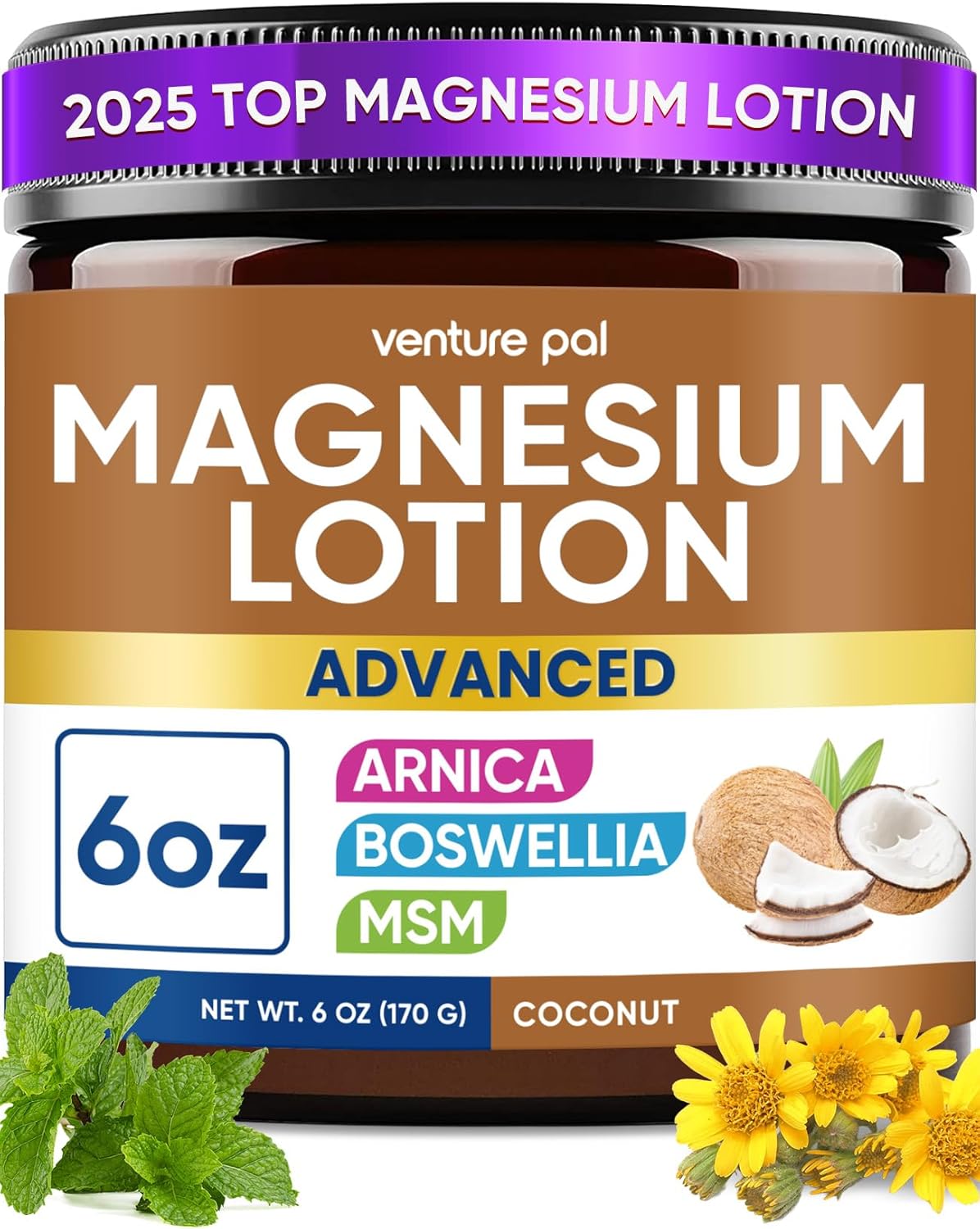 Venture Pal Magnesium Lotion with Arnica, MSM & Boswellia – Cooling Magnesium Cream – Lightweight Moisturizing Lotion for Legs & Feet – Safe for Kids – 6 fl oz