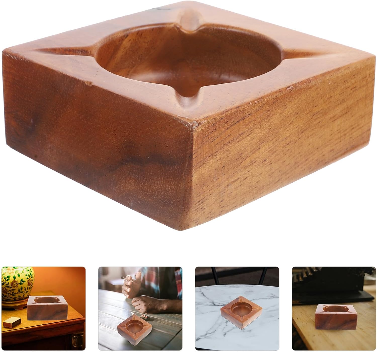 Wooden Ashtray Large Vintage Home Ash Holder with Portable Design Retro Household Ashtray for Living Room Office Tabletop Decor