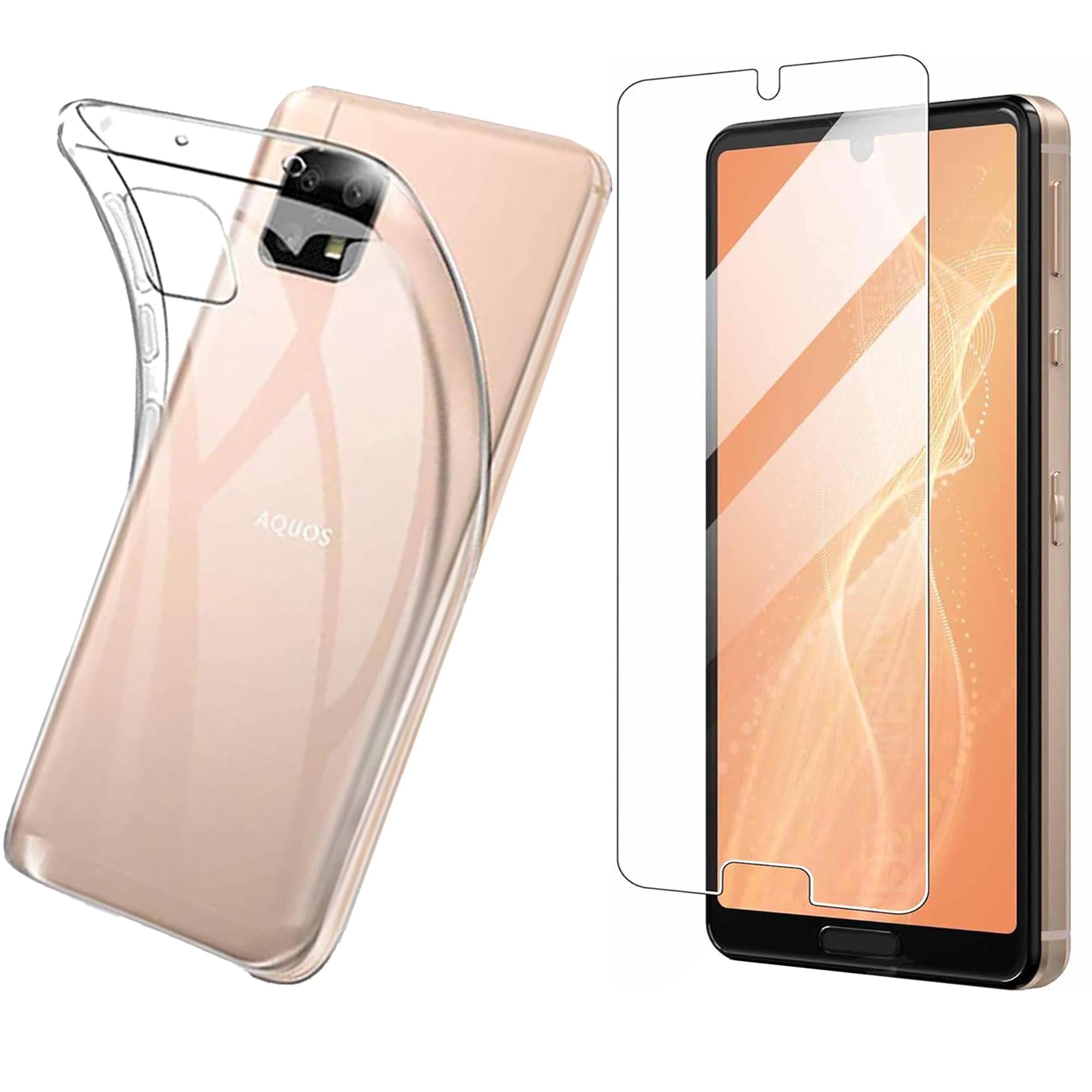 【1+1】 for AQUOS sense5G / AQUOS Sense4 / SH-M15 / SH-41A / SHG03 / SH-53A / A004sh / sense4 lite/SH-RM15 ガラスフィルム+ケース クリア ガラスフィルム 柔軟 ギアクオスセンス 耐衝撃 ガラスフイルム保護付き 落下防止 専用保護 散熱加工 全透明 軽量 高透過率 気泡ゼロ 指紋防止