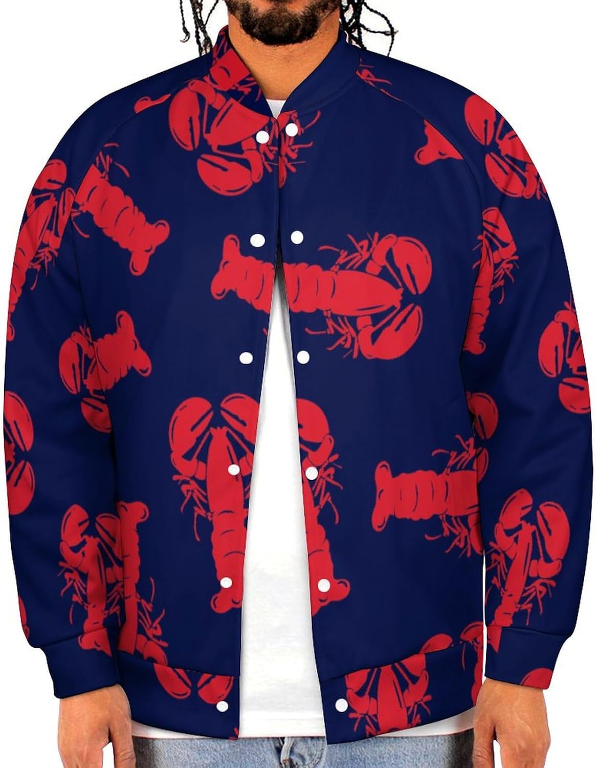 Red Lobster Men's Baseball Jacket Casual Bomber Jacket Loose Letterman Coat