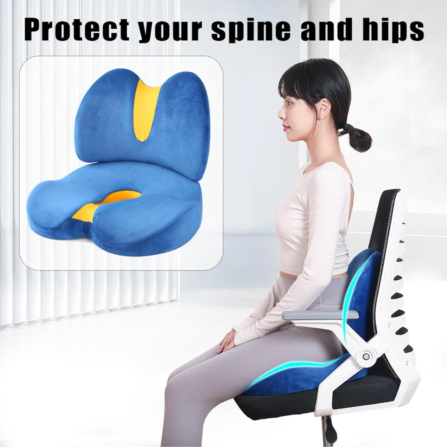 Cuscino ergonomico in memory foam per sedia e auto, design traspirante, cerniera staccabile, supporto per fianchi e vita, sollievo dallo stress per ufficio e viaggi