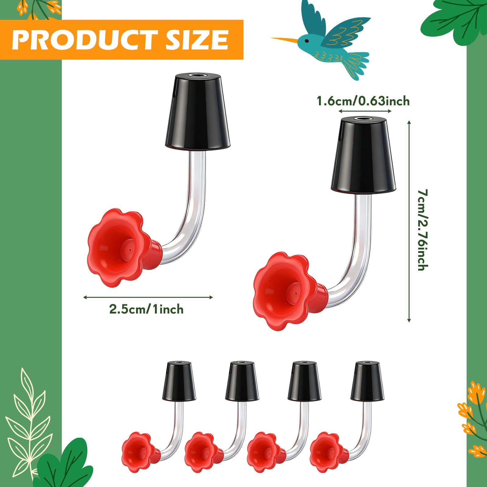 Paquete de 3 tubos de comedero de colibrí con tapón, piezas de repuesto para comedero de pájaros, punta resistente al goteo, flores de silicona para botella de vino al aire libre, hacer tus propios