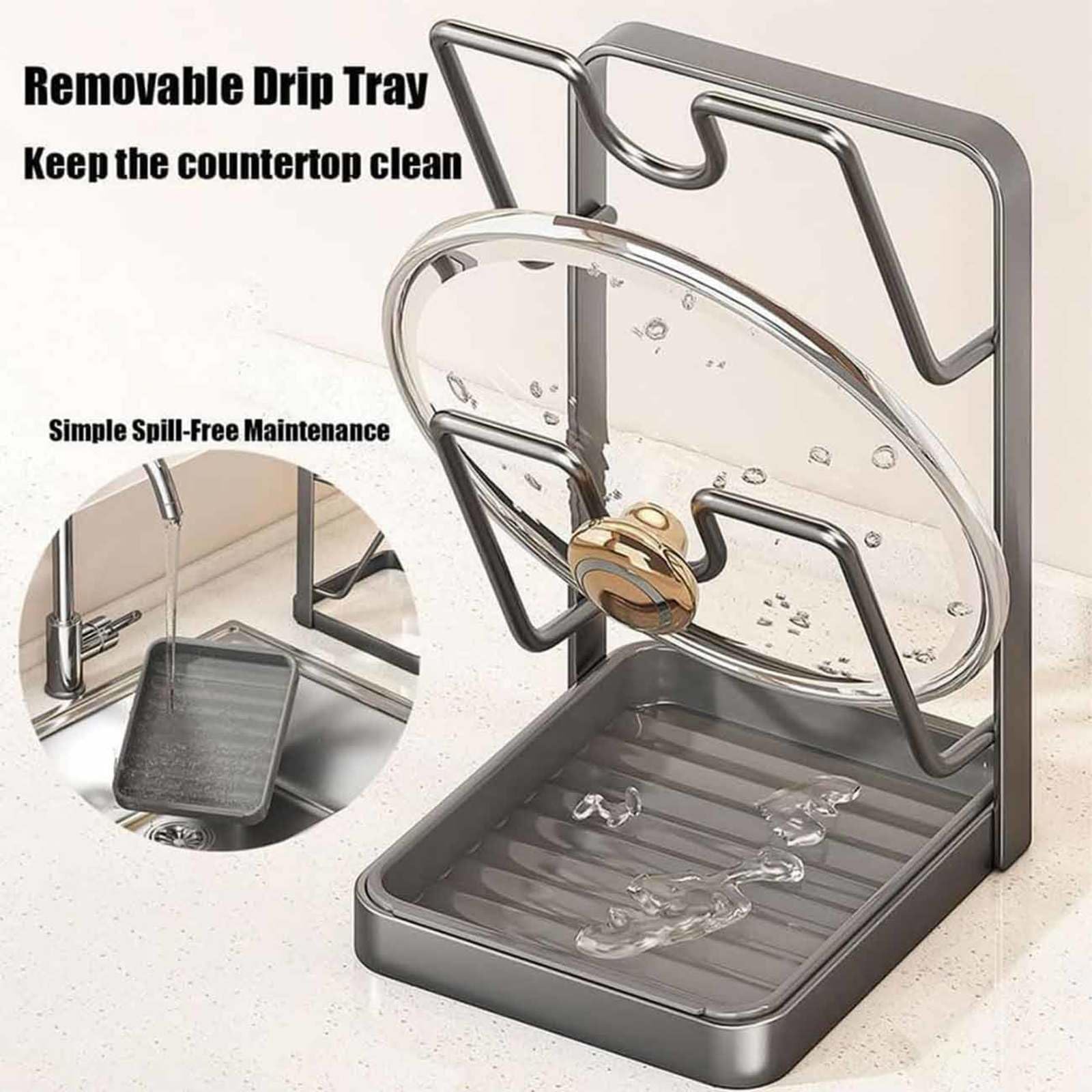 Topfdeckelhalter, 2-Lagig/3-Lagig Küche Organizer mit Abnehmbarer Tropfschale Topfdeckelhalter für die Herdplatte,A-3-Lagig