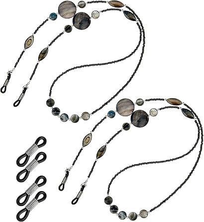 TOODOO 2 Pcs Eye Glasses Chain for Women Beaded Eyeglass Straps Around Neck Stylish Lanyards Sunglasses Holder Chain with 4 Pcs Silicone Loop