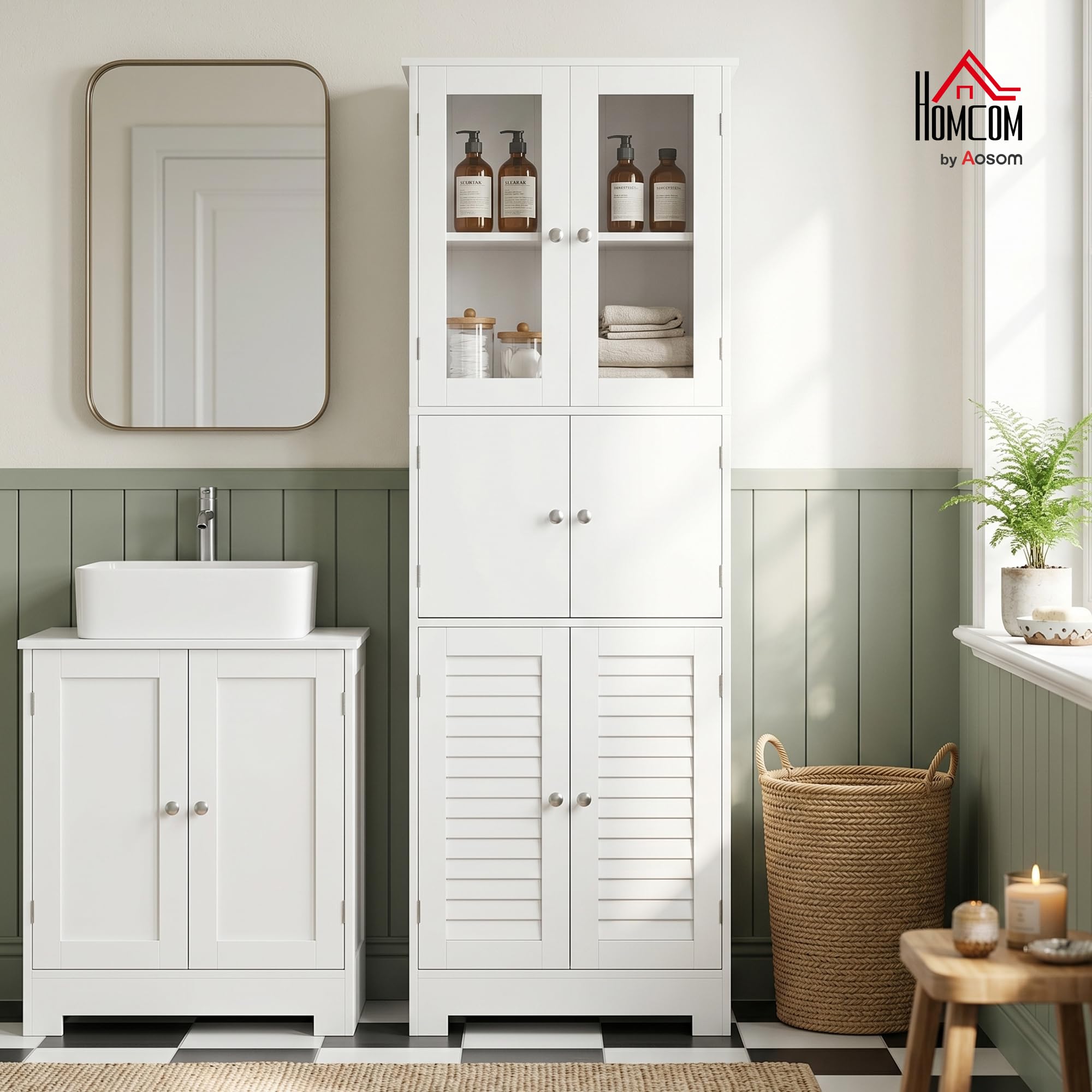 HOMCOM Meuble de Salle de Bain Haut Style Moderne 60x30x170,5cm Blanc