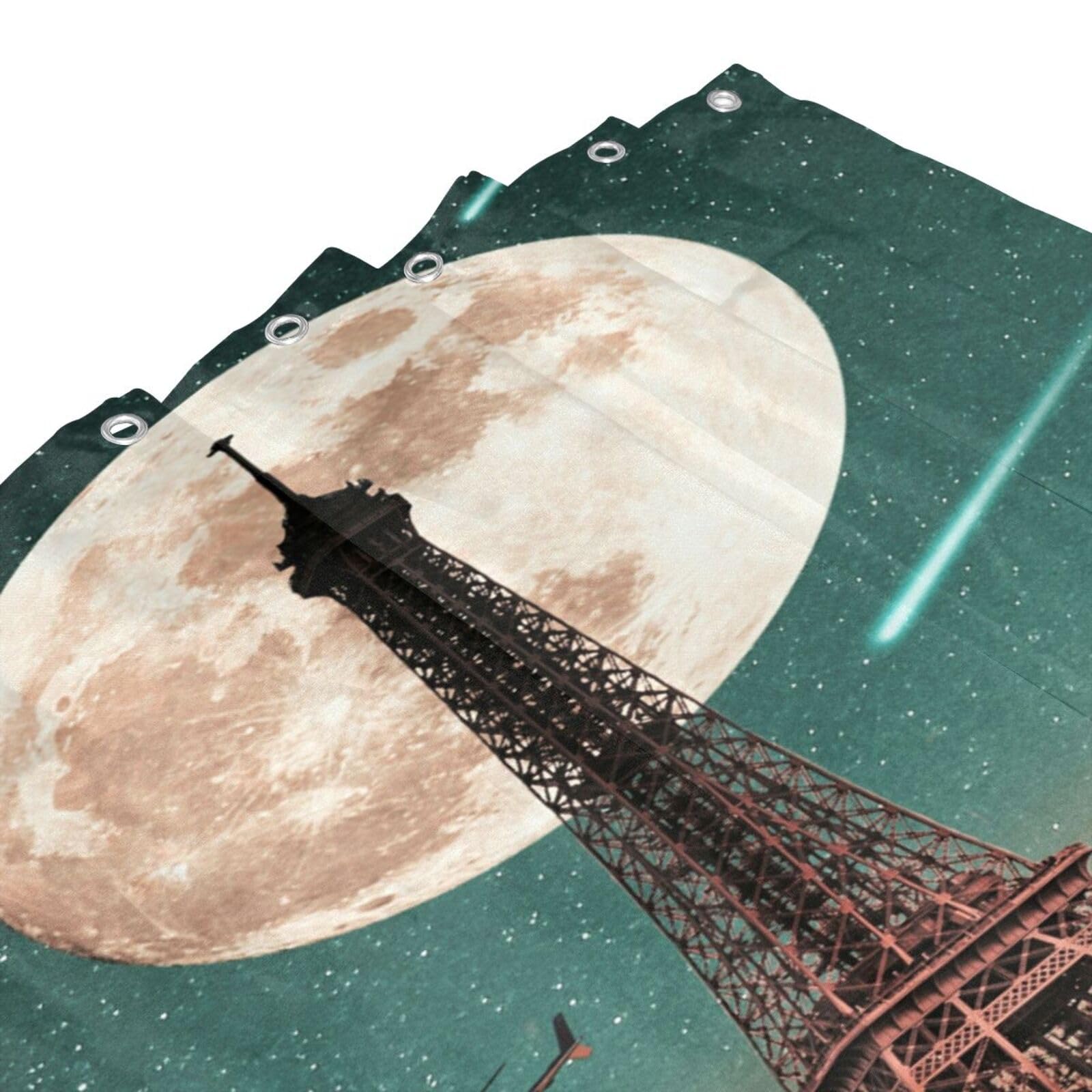 DLTAY Eiffelturm Duschvorhang – 183x183 Cm, Polyester, Wasserabweisend, Mit 12 Haken, Retro-Skizzenstil Paris