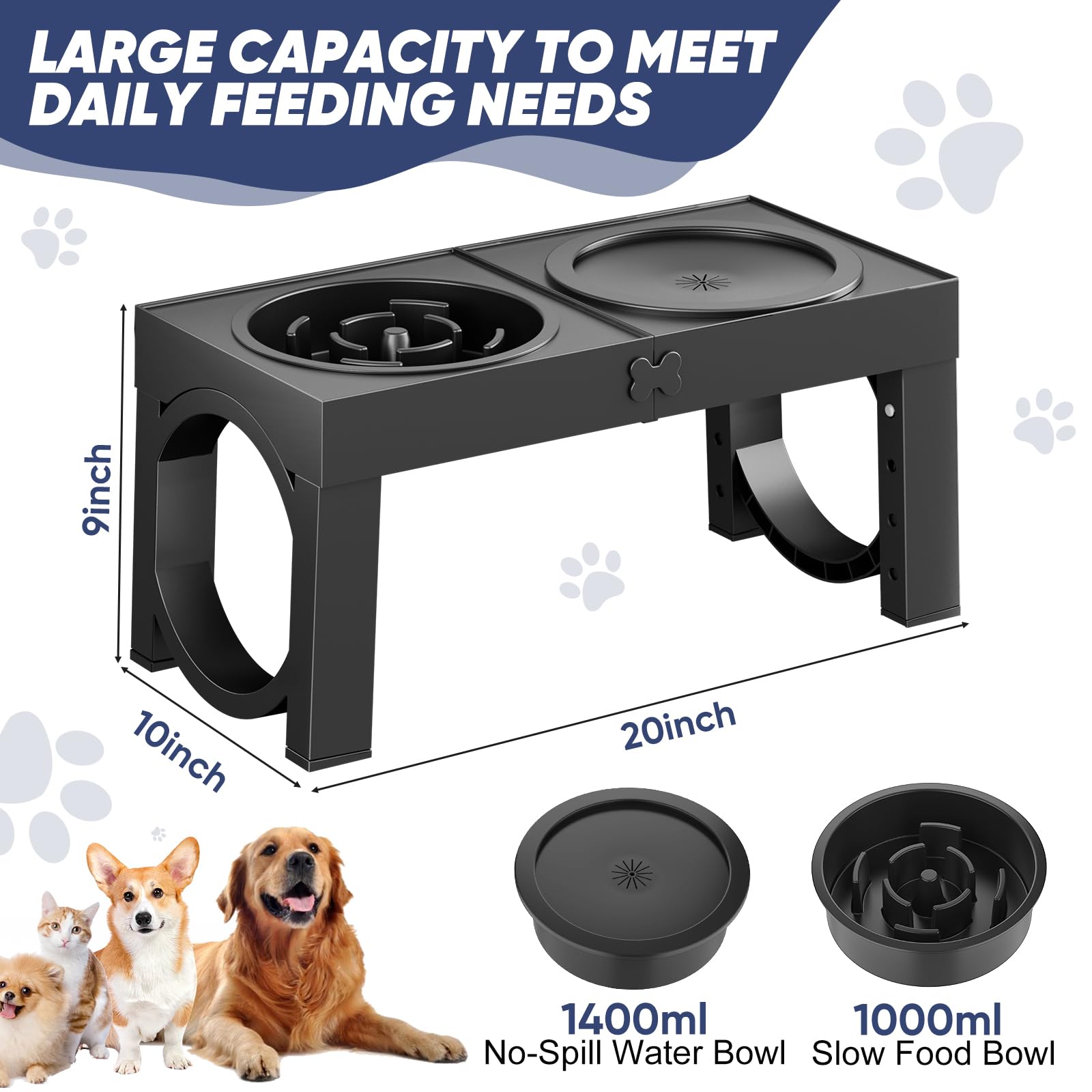 XIAZ Elevated Dog Bowls Large Breed Raised Dogs Bowl Stand Large/Medium Sized Dog Slow Feeder Dogs Bowls Food Water Stands 5 Heights Adjustable 9/11/12/14in Pet Feeder Dish Station - image 4