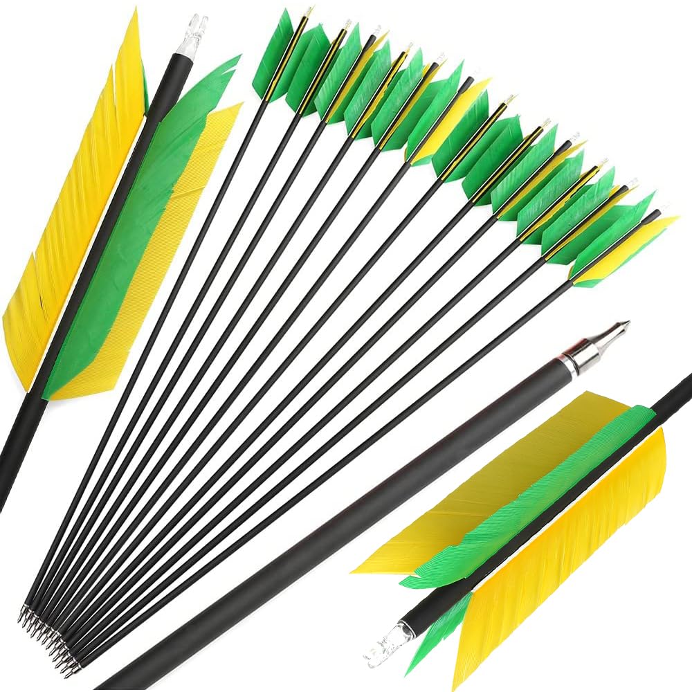 12 Stück 30 Zoll Carbonpfeil Flu-Flu Pfeil mit 4pcs Truthahnfedern Befiederung 500 Spine Jagd Zielpfeil für Bogenschießen Compound Bogen Recurve Bogen
