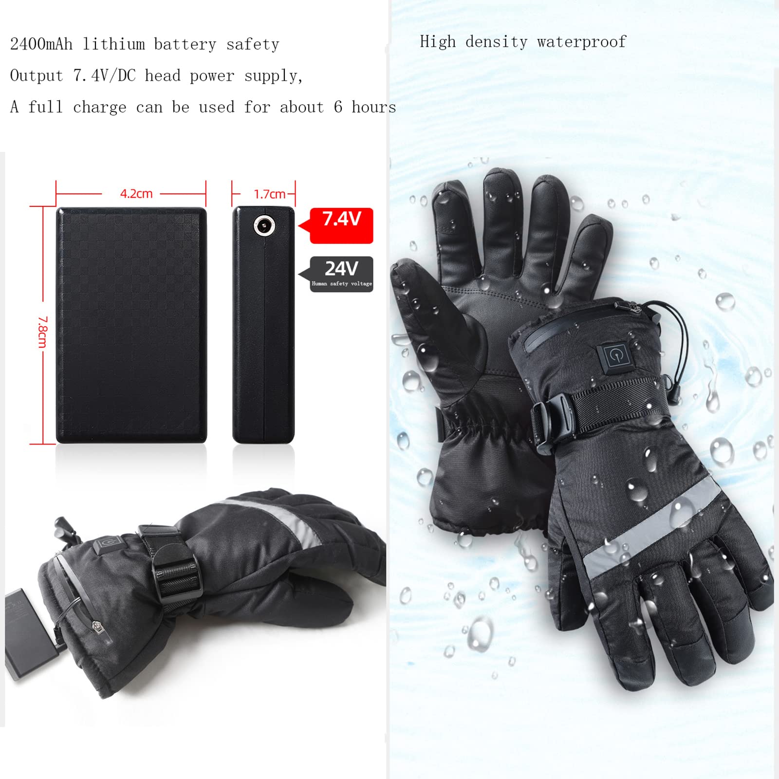 CHEWYNP Guanti Riscaldati per Bici Elettriche, Guanti Riscaldanti Ricaricabili Impermeabili per Uomo Donna, Guanti Caldi Termici Invernali, Guanti Touch Screen Regolabili con 2 Pacchi Batt