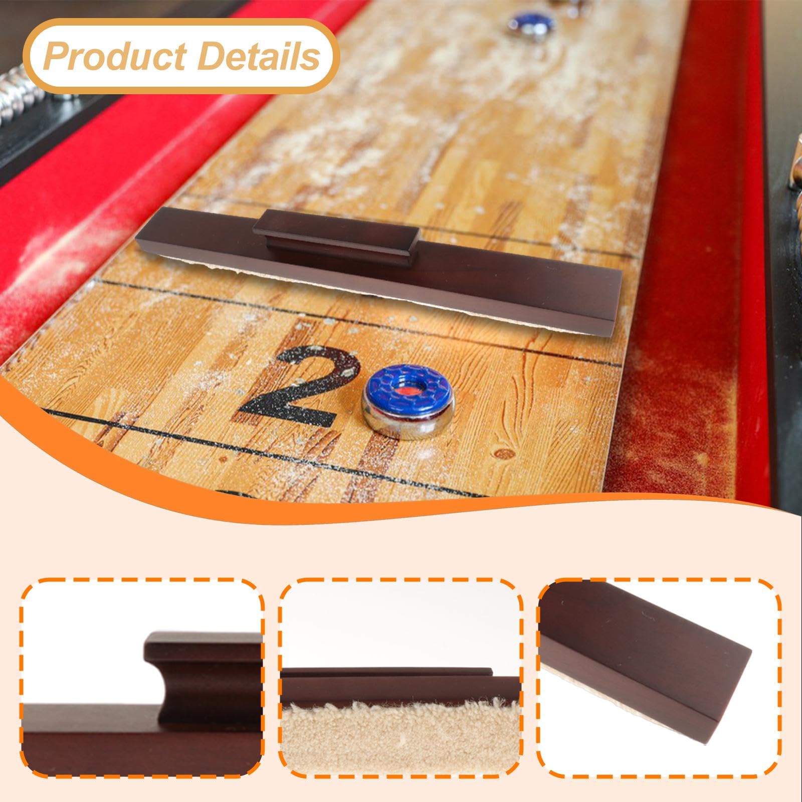 Cepillo de Limpieza para Mesa de Shuffleboard, Herramienta ergonómica de Madera para Interiores, Rojo Oscuro