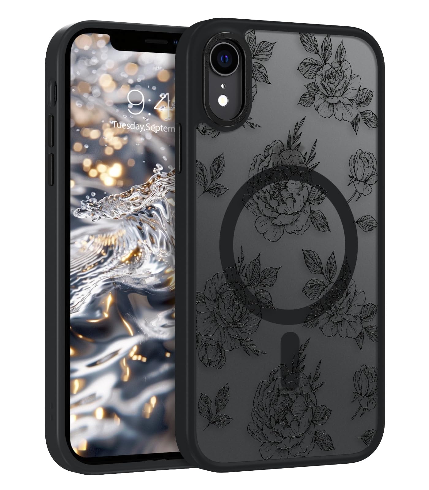GUAGUA for iPhone XR Magnetic Case, 6.1'' - iPhone XR Phone Case Compatible with Magsafe, Beautiful Rose Flowers Print Pattern, Translucent Matte