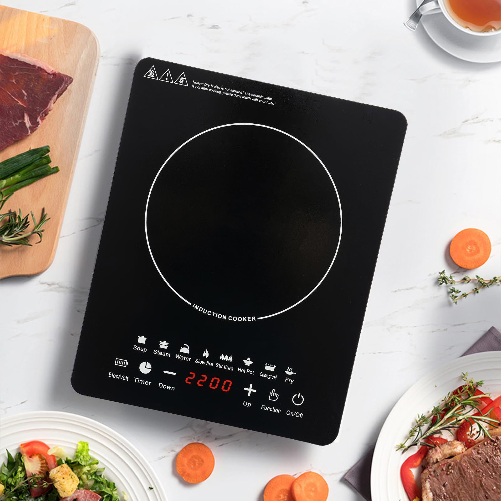 Quemador portátil de inducción para encimera, quemador de inducción eléctrico de 750 W con panel táctil, pantalla LED, temperatura ajustable de 140 a 464 ℉, cocina de placa caliente para cocina 4