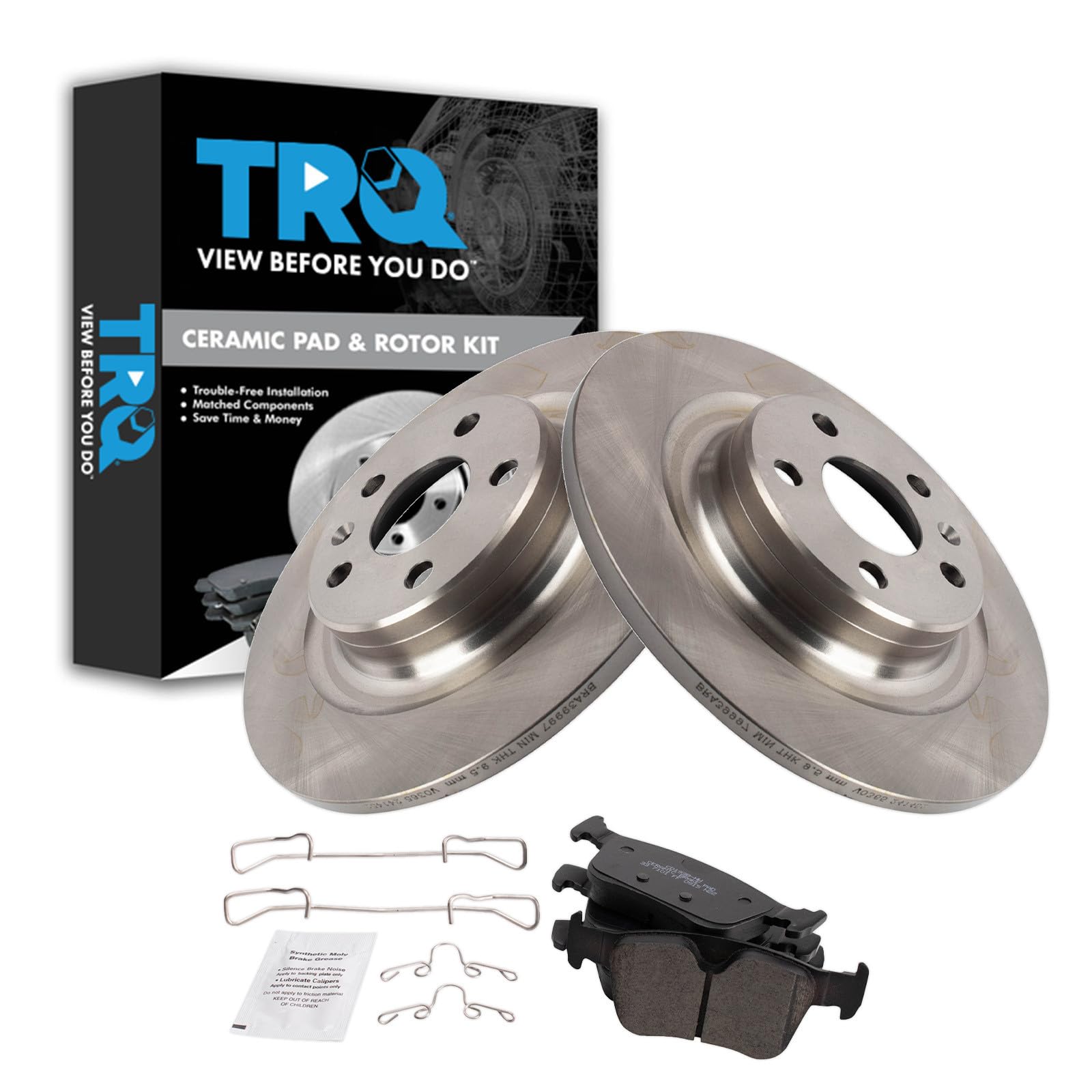 TRQ Rear Brake Pad and Rotor Set Ceramic Compatible with 2018-2020 Volvo XC60 V90 V90 Cross Country 2019-2020 S60 2017-2020 S90 2020 V60 Cross Country 2019-2020 V60