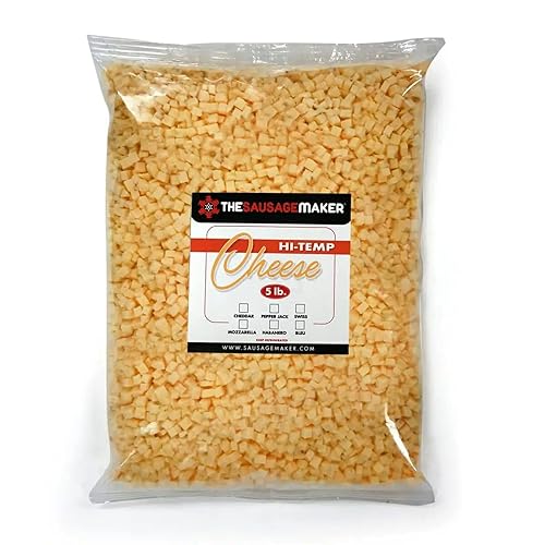Miniatura 6 de The Sausage Maker® Queso cheddar de alta temperatura 5 libras de queso de alta temperatura para hacer salchichas, cubo cortado en cubitos de 1/4