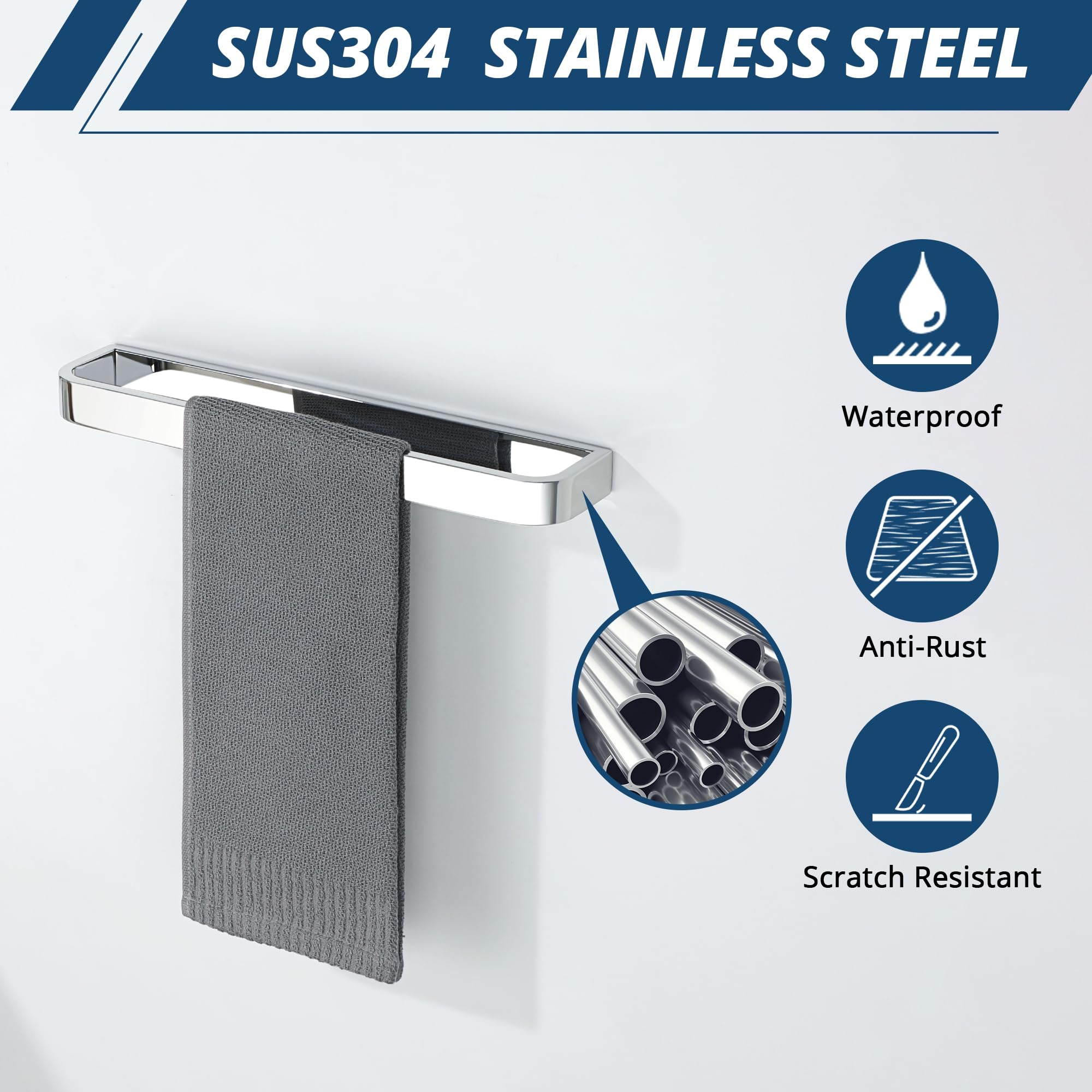 SAYAYO Chrome Hand Towel Holder, 40CM Towel Rail Wall Mounted for Bathroom Heavy Duty SUS304 Stainless Steel Towel Ring with Drilling - Image 2