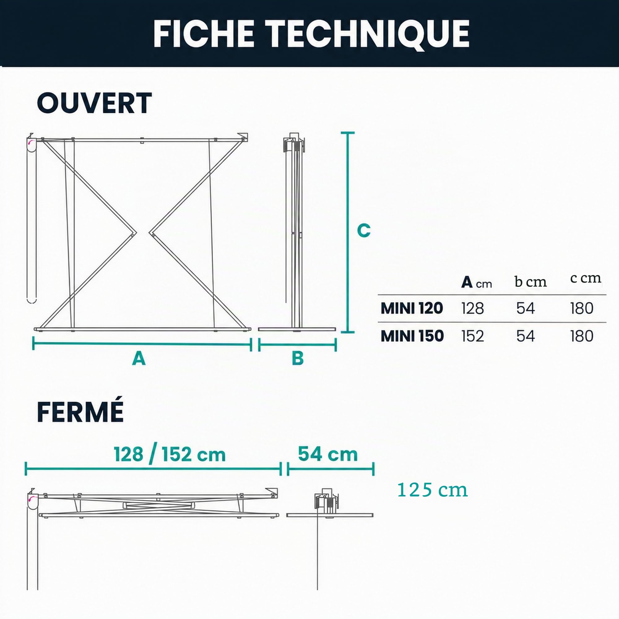 foxydry Mini Étendoir de Plafond, séchoir à Linge Vertical rétractable, Repliable et Extensible pour intérieure et extérieure, étendoir pour Balcon (Blanc, 128 cm)