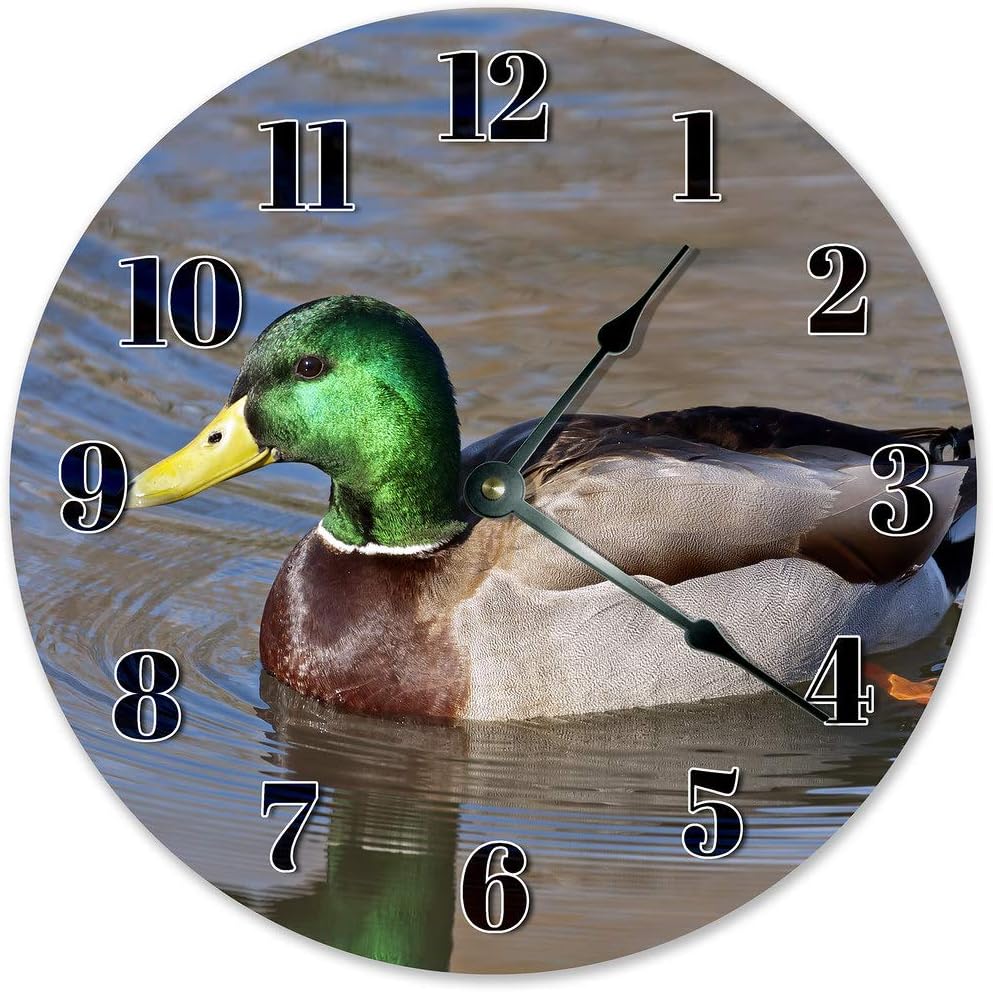10.5" Mallard Duck ON River Surface Clock - Large 10.5" Wall Clock - Home Décor Clock