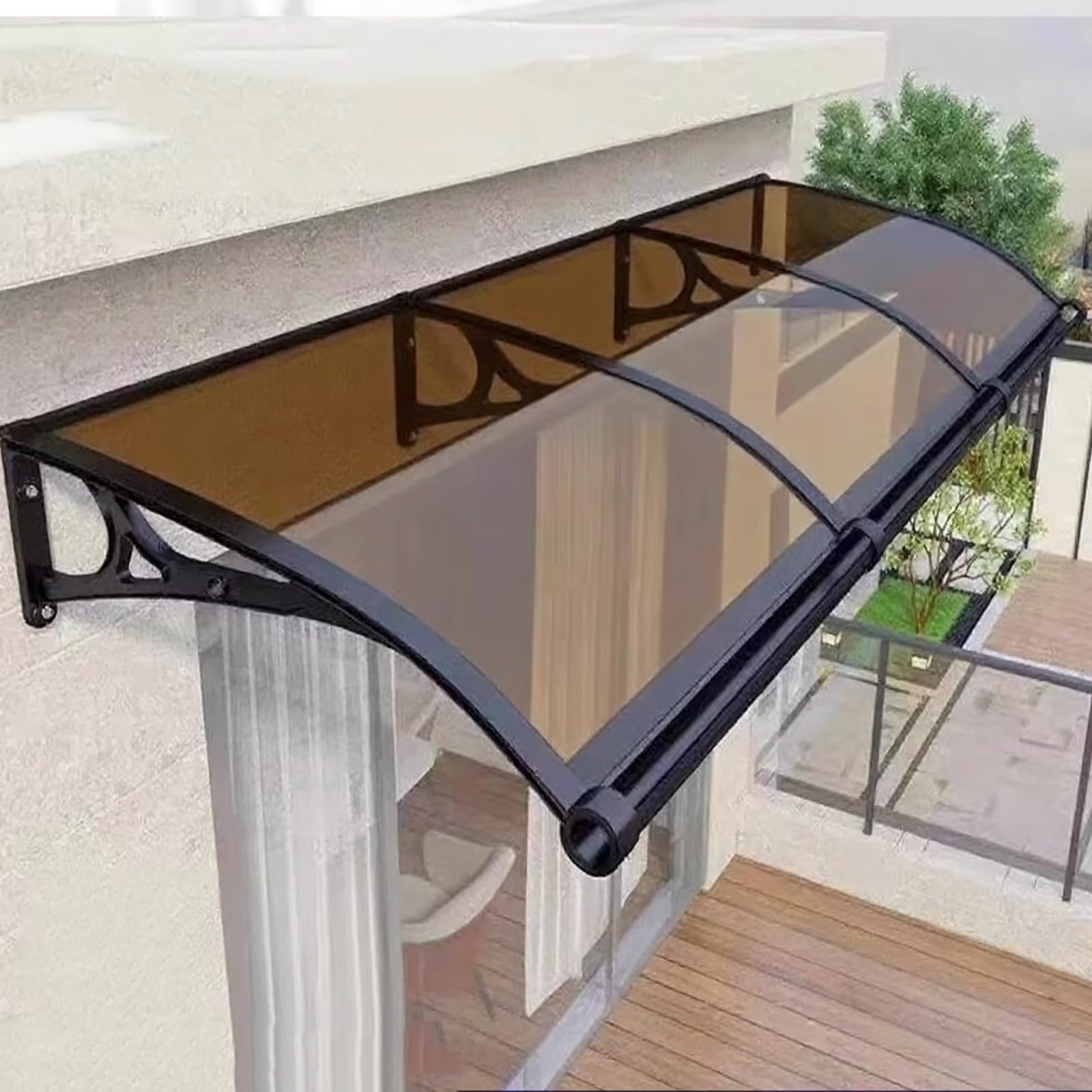 GJMSSMY Aluminum Front Door Canopy UVResistant Outdoor Patio Shelter Curved Rain Cover with Black Bracket 80x180cm (32"x71") Durable Polycarbonate Awning for Windows