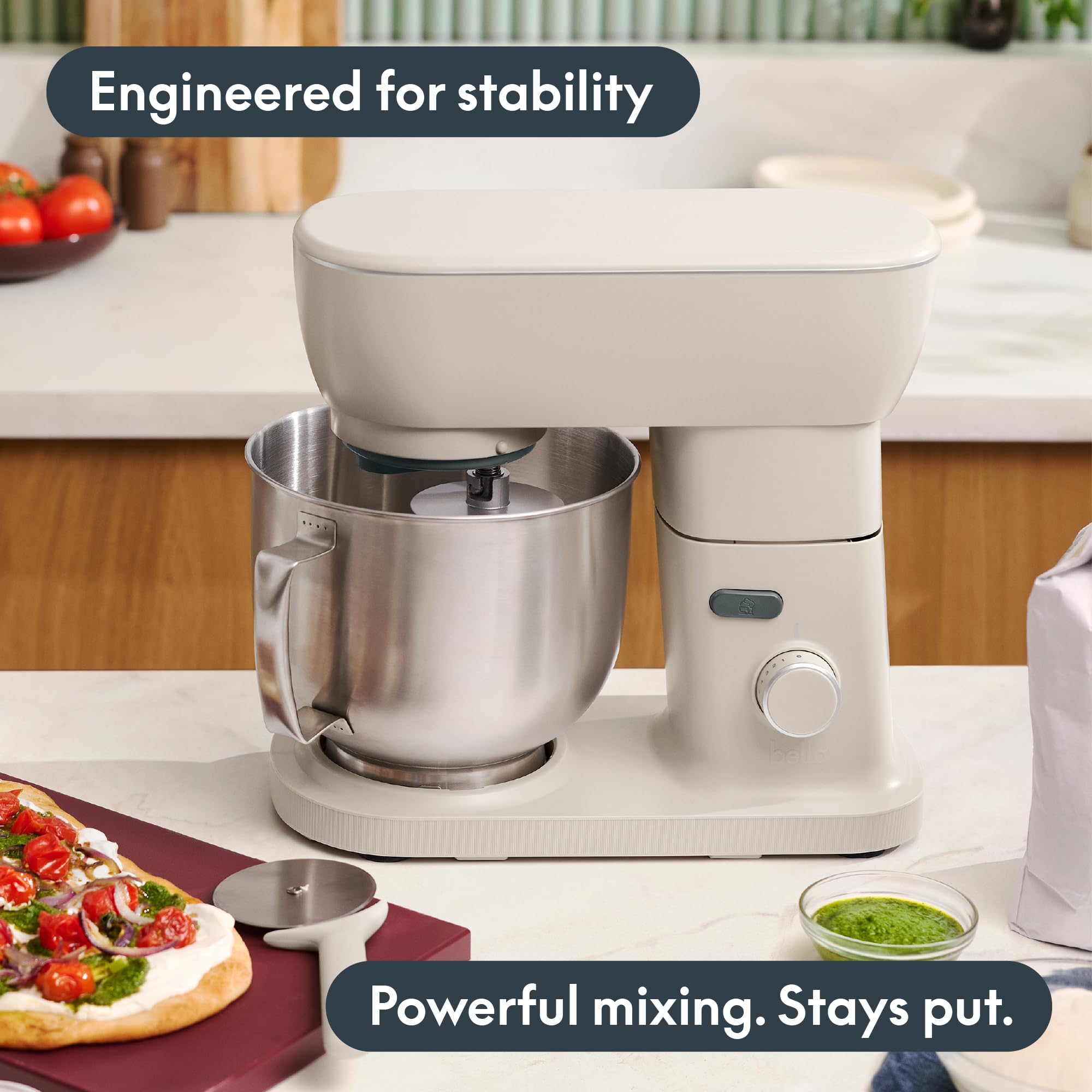 bella STIR 5.3Qt Tilt-Head Stand Mixer, 12-Speed Countertop Mixer, Oatmilk view 4