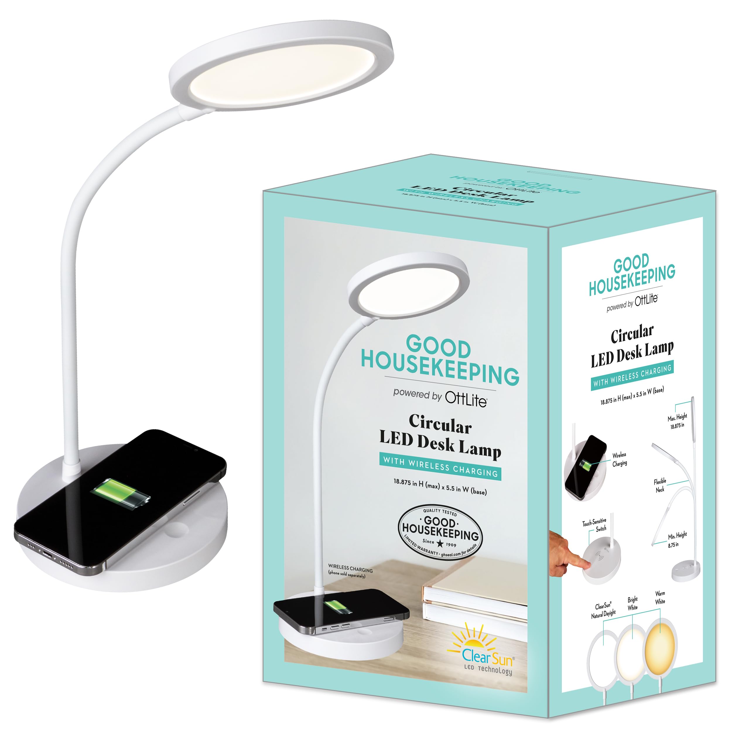 OttLite Good Housekeeping Circular LED Desk Lamp with Wireless