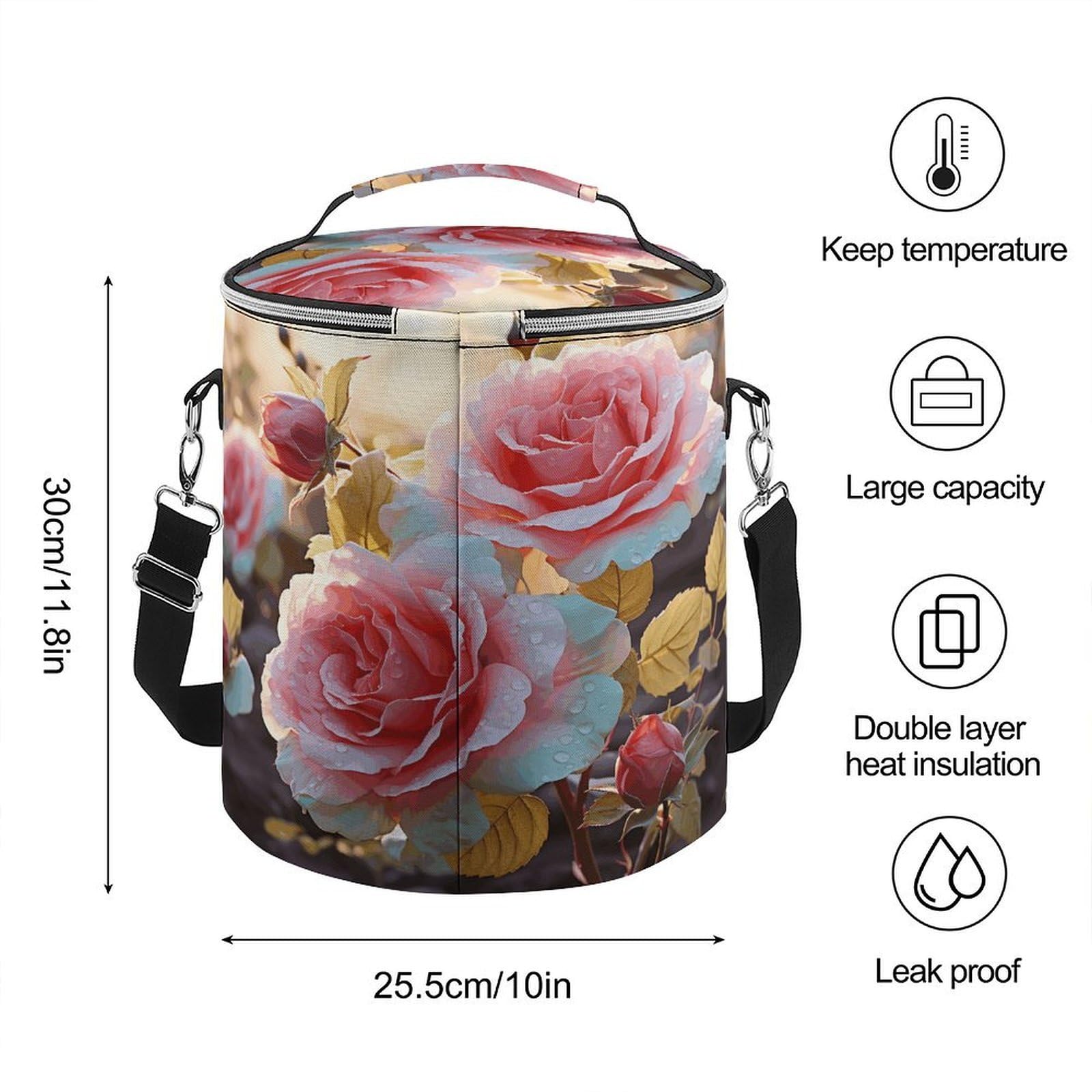 Borsa termica morbida con fiori di campo e rose, multi-tasca, borsa da spiaggia isolata a prova di perdite, pieghevole, per spiaggia, viaggi, lavoro
