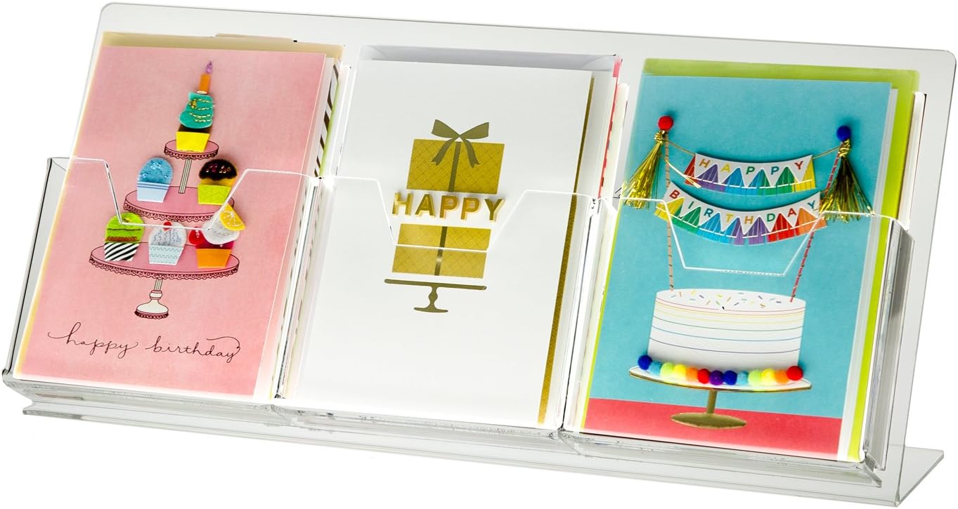 SOURCE ONE Deluxe Clear Acrylic Countertop Greeting Card Display 1 & 3 Pockets Available (1, 3 Pocket)
