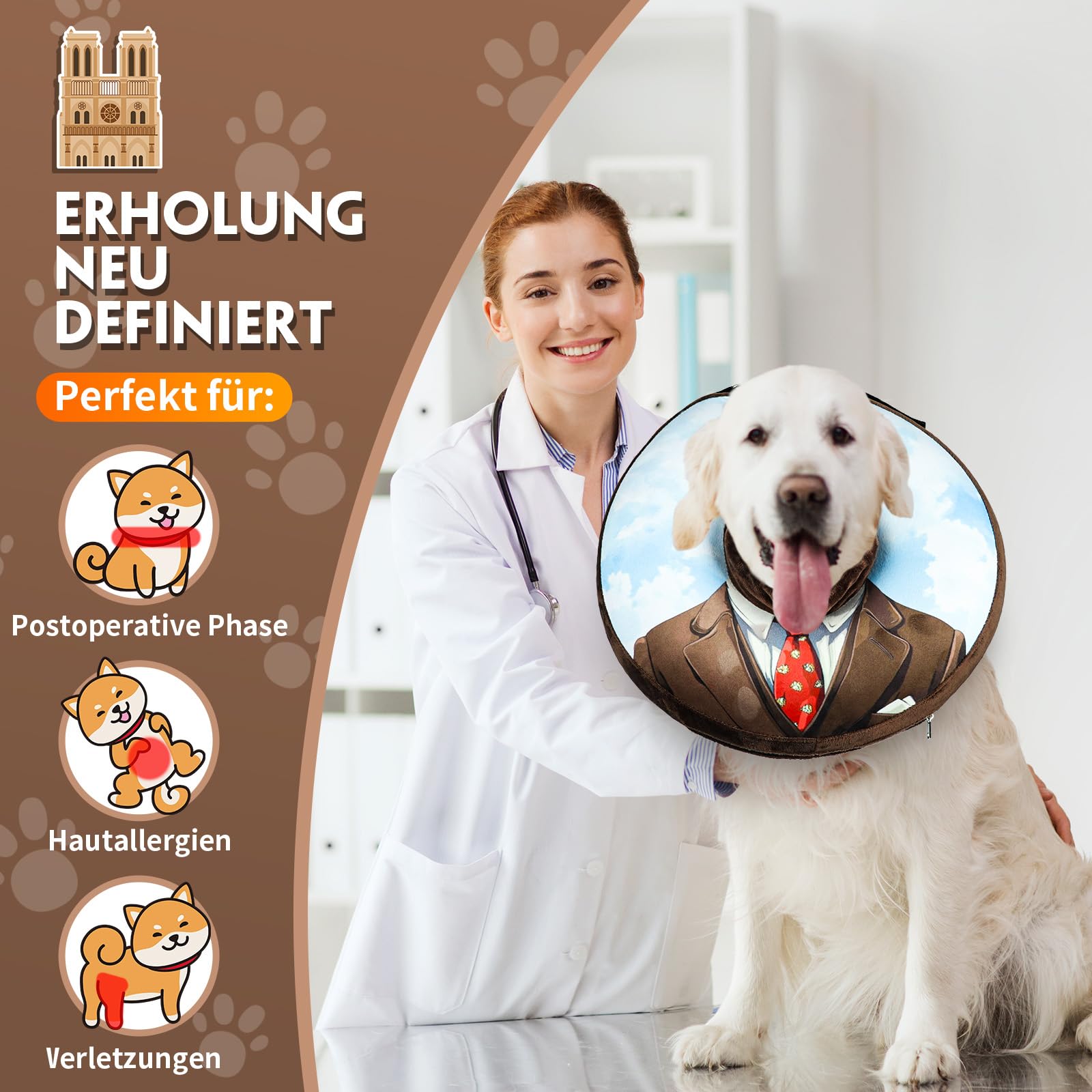 Aufblasbare Halskrause für Hunde & Katzen - Weicher Leckschutz-Kragen mit verstellbarem Kordelzug, Ideal nach Operationen oder bei Wunden, Sicht bleibt frei, L