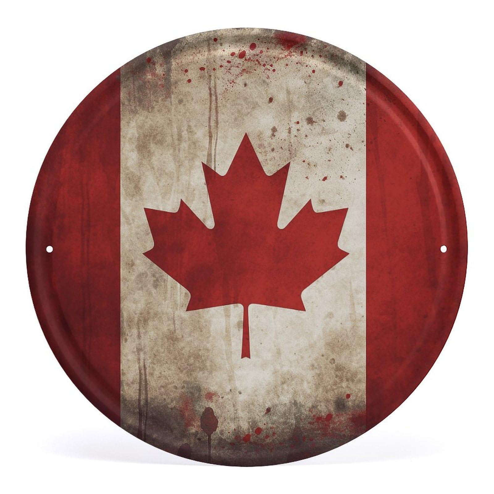 Letrero redondo de metal retro de la bandera de Canadá vintage para colgar en pared