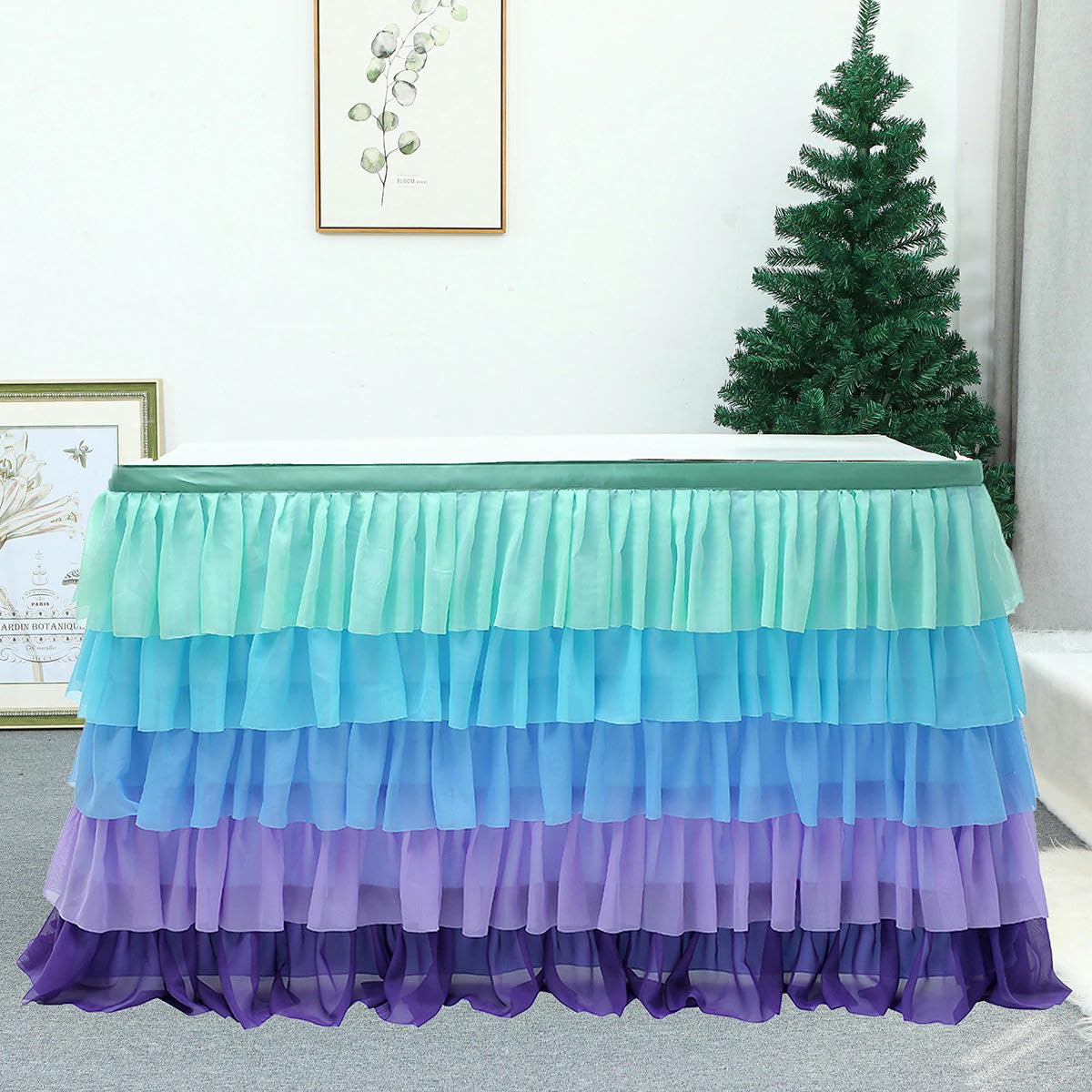 6-14FT x 77 cm Tulle Tiulowa spódnica tutu 5 warstw tęcza siatka szyfonowa spódnica na stół na wesele baby shower plisowana spódnica na stół