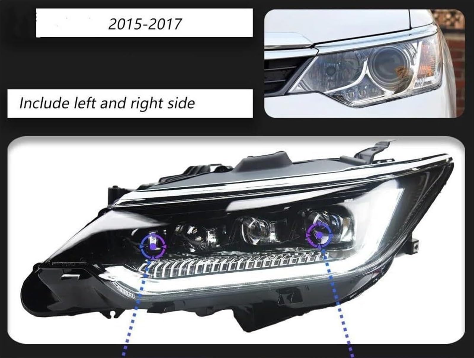 Fari dell'auto Faro anteriore per Toyota per Camry V55 2015 2016 2017, proiettore per luci diurne a