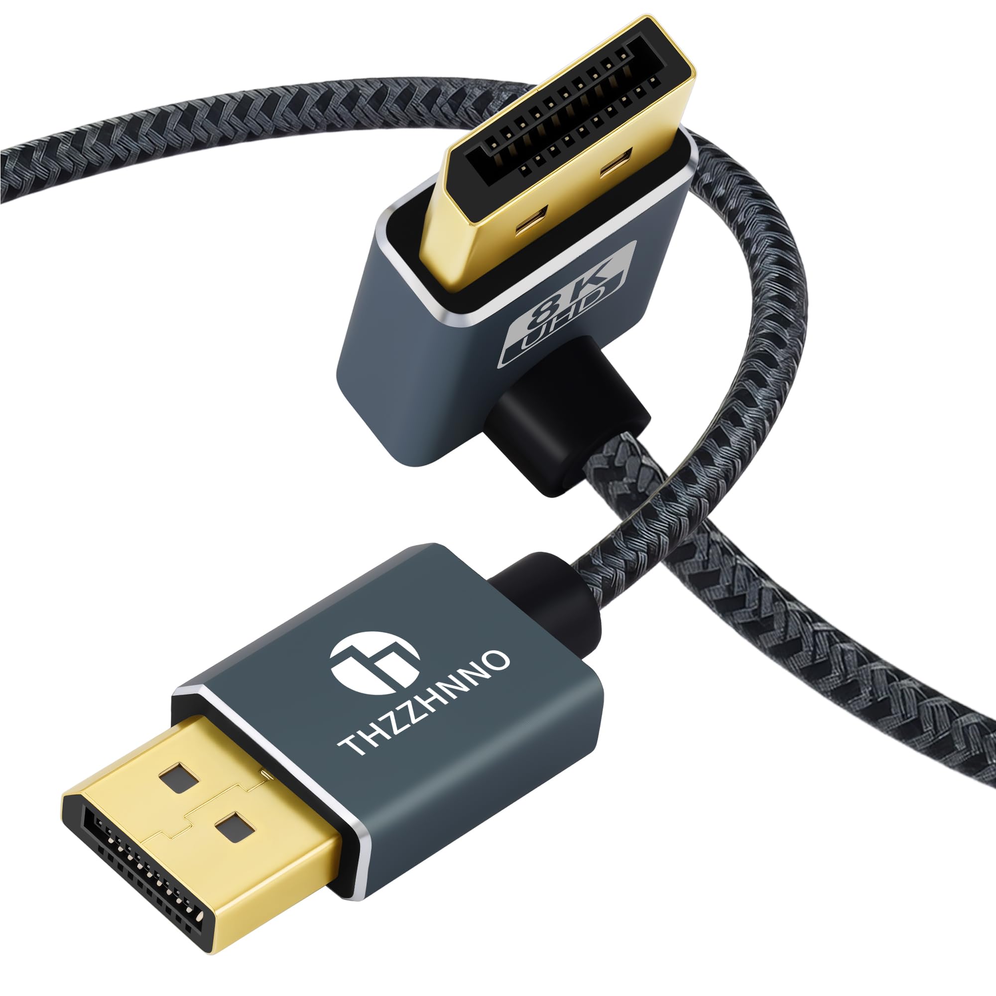 Thzzhnno 90 Winkel DisplayPort Kabel 0.5M, Nach Oben Abgewinkelter DisplayPort 1.4 Kabel, Unterstützt bis zu 8K, 4K/60Hz Geeignet für Gaming Monitore und Grafikkarten