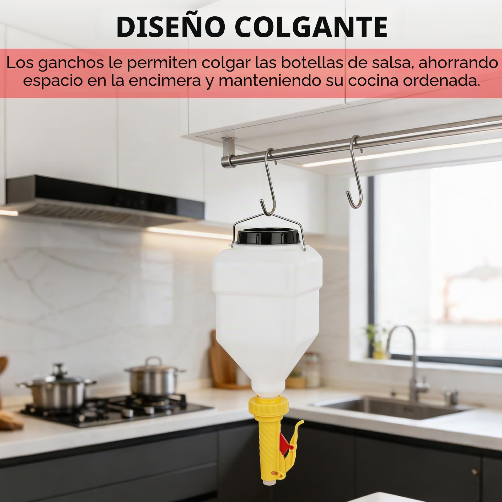 JAOGAUS Dispensador de Salsa Colgante, Botella de 5,5L con 5 Opciones de | Vertido Ajustables, Botella Squeeze Grande para Ketchup, Mostaza, Mermelada, Dispensador de Salsa para Restaurantes, Puestos