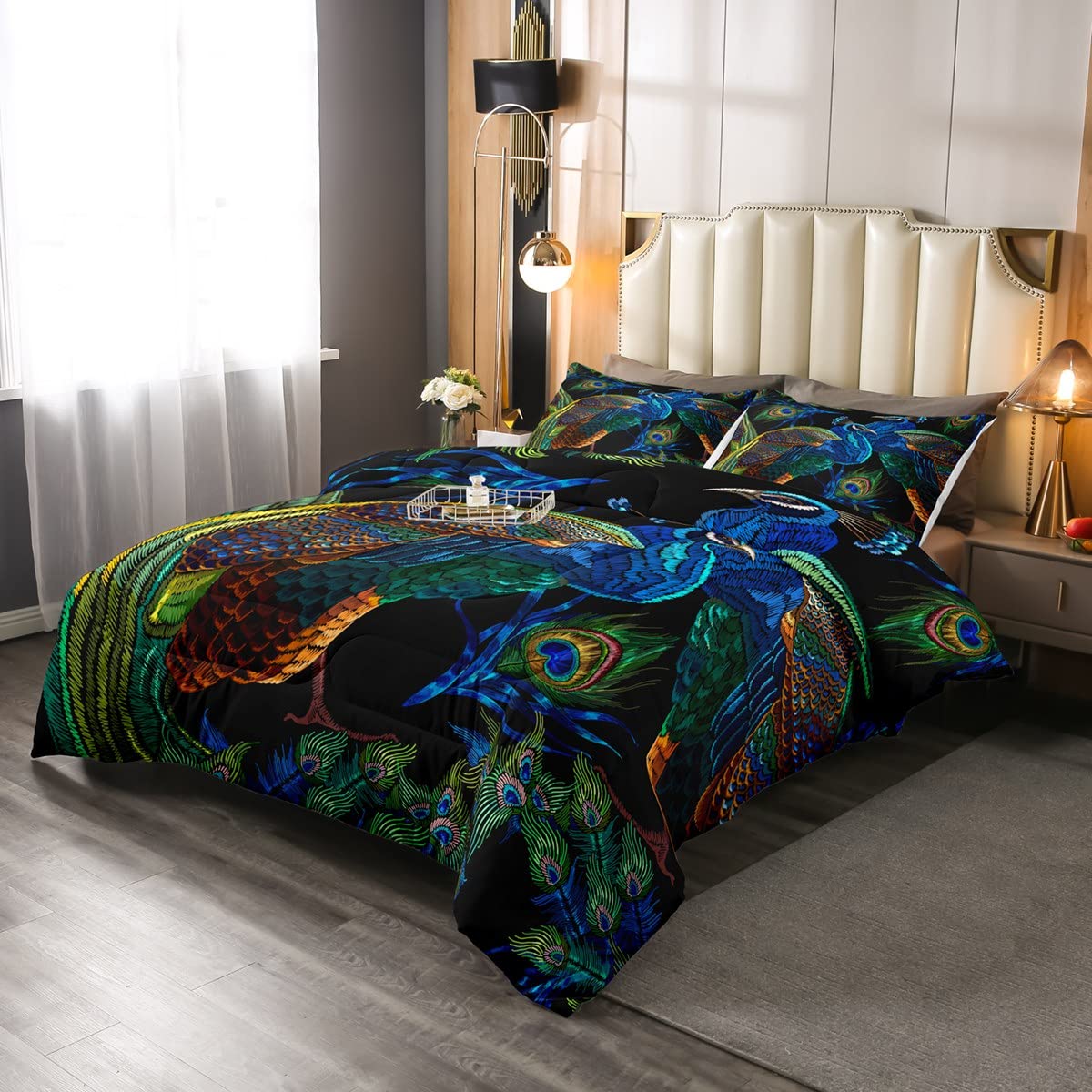 Peacock Down Duvet Animal Theme Duvet Insert for Boys Girls Teens Peacock Feathers Design Down Comforter Ultra Soft Animal Pattern Luxury Chic Bird Duvet Comforter Set King Size — image 1