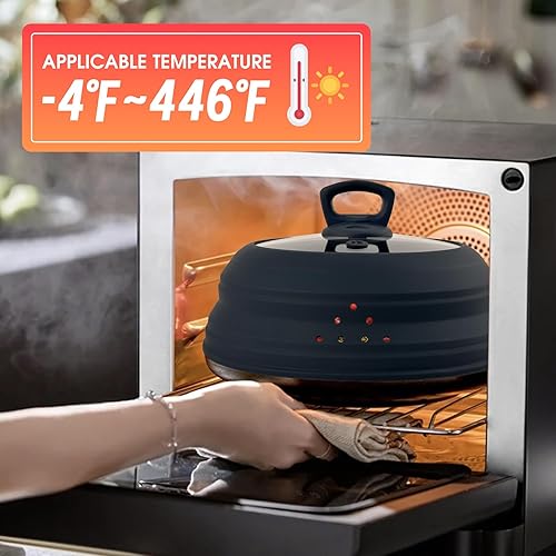 Miniatura 3 de Cubierta plegable de silicona y vidrio templado de 10.8 pulgadas para microondas con rejillas de ventilación de vapor, apto para lavavajillas, se