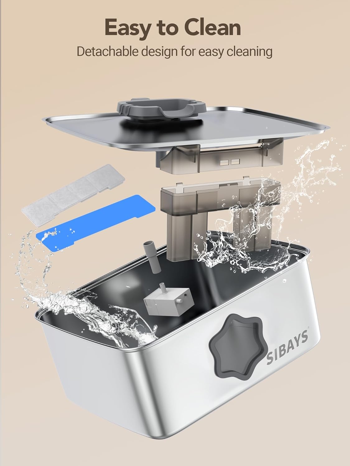 SIBAYS 4Gal/15L Dog Water Fountain, Stainless Steel Pet Water Fountain with Water Level Window & LED Light, Quiet Automatic Dog Water Bowl Dispenser for Large Dogs & Multi-Pet, Easy to Clean FS81