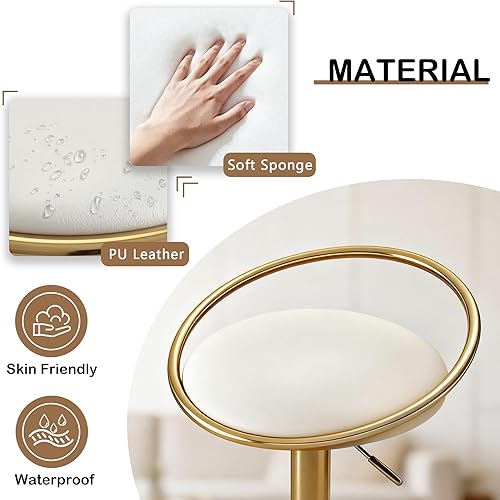 Miniatura 4 de Juego de 2 taburetes de bar, taburetes de bar giratorios ajustables con asiento tapizado, taburetes de cuero sintético para bar, isla de cocina,