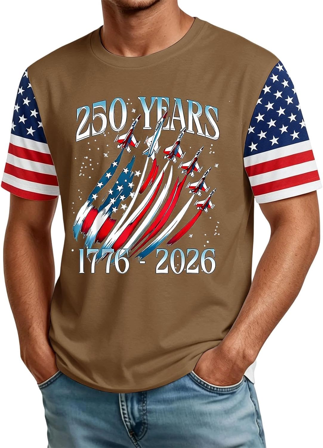 Men's 4Th of July Shirts, 250 Anniversary USA Shirt for Men, Crewneck Short Sleeve Patriotic Tee Tops, S-4XL