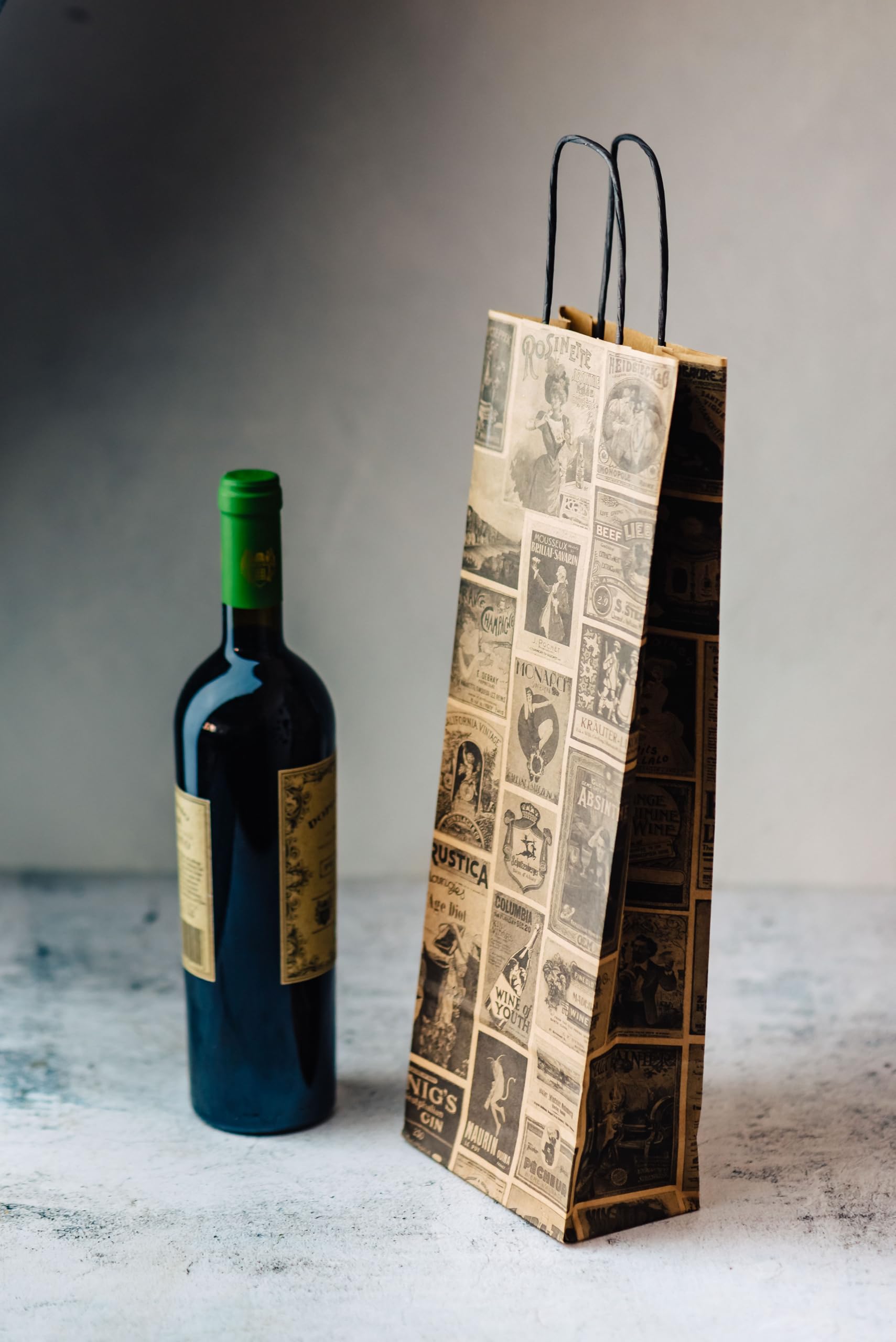 BIOZOYG bolsa para botellas bolsas de regalo 250 unidades 14 + 8 x 40 cm Vintage Bolsa para Botellas Bolsa para Vino Compostable Sostenible Embalaje de Regalo Vino