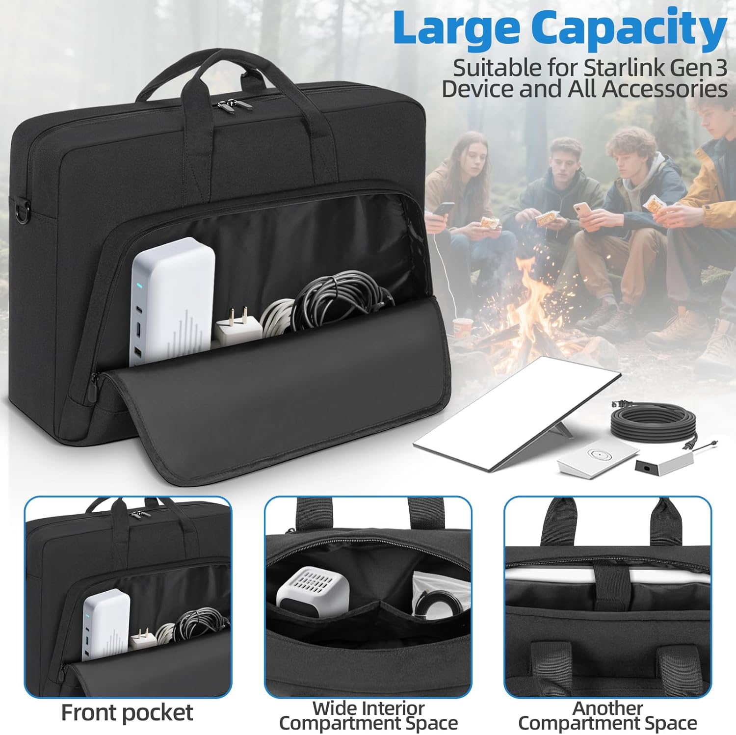 GMAK Starlink Gen 3 Case Carrying Bag, Starlink Organizer Travel Case for Gen 3 Dish and Accessories, Adjustable Shoulder Strap, Portable Standard V3 Dish Travel Bag for Outdoor Camping and RV Trips