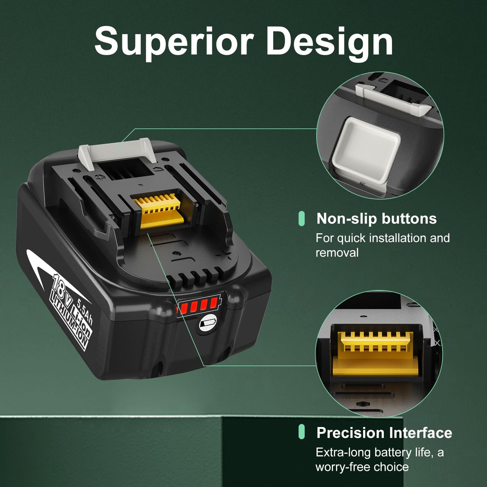 BL1855 - Batería de repuesto para Makita (18 V, 5,5 Ah, BL1850B, BL1850, BL1840B, BL1860B)